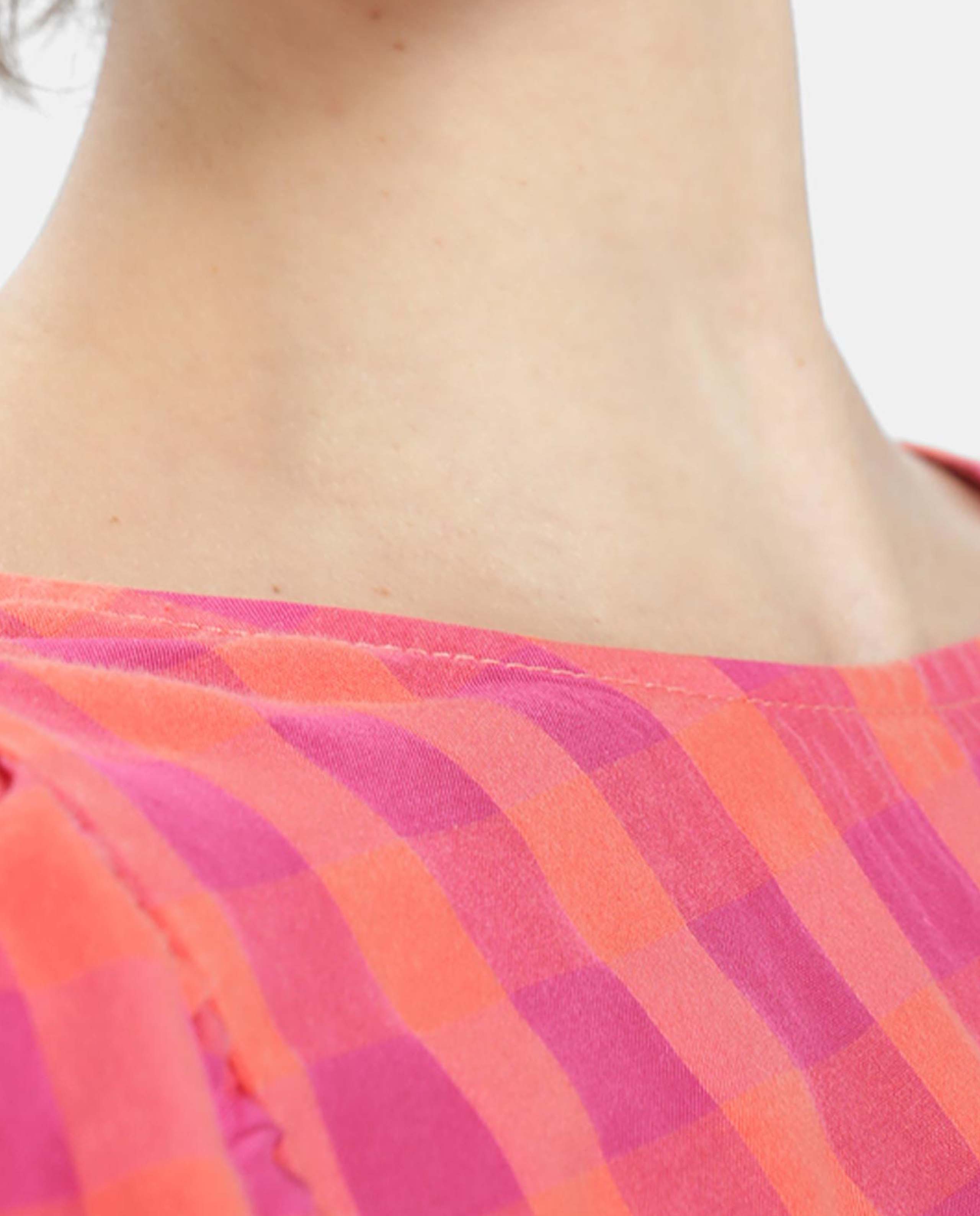 MARCHÉ COMMUN Blouse à carreaux rose flashy et orange en tencel Loreak Mendian