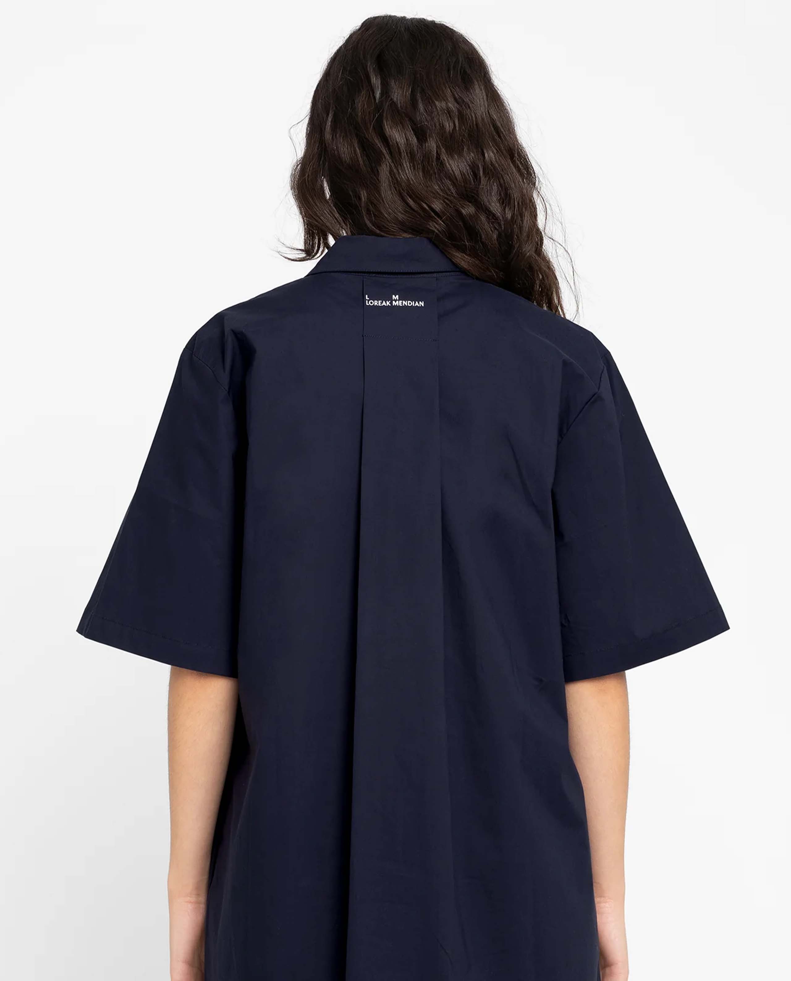 Marché Commun robe chemise midi en coton bio bleu navy Loreak mendian