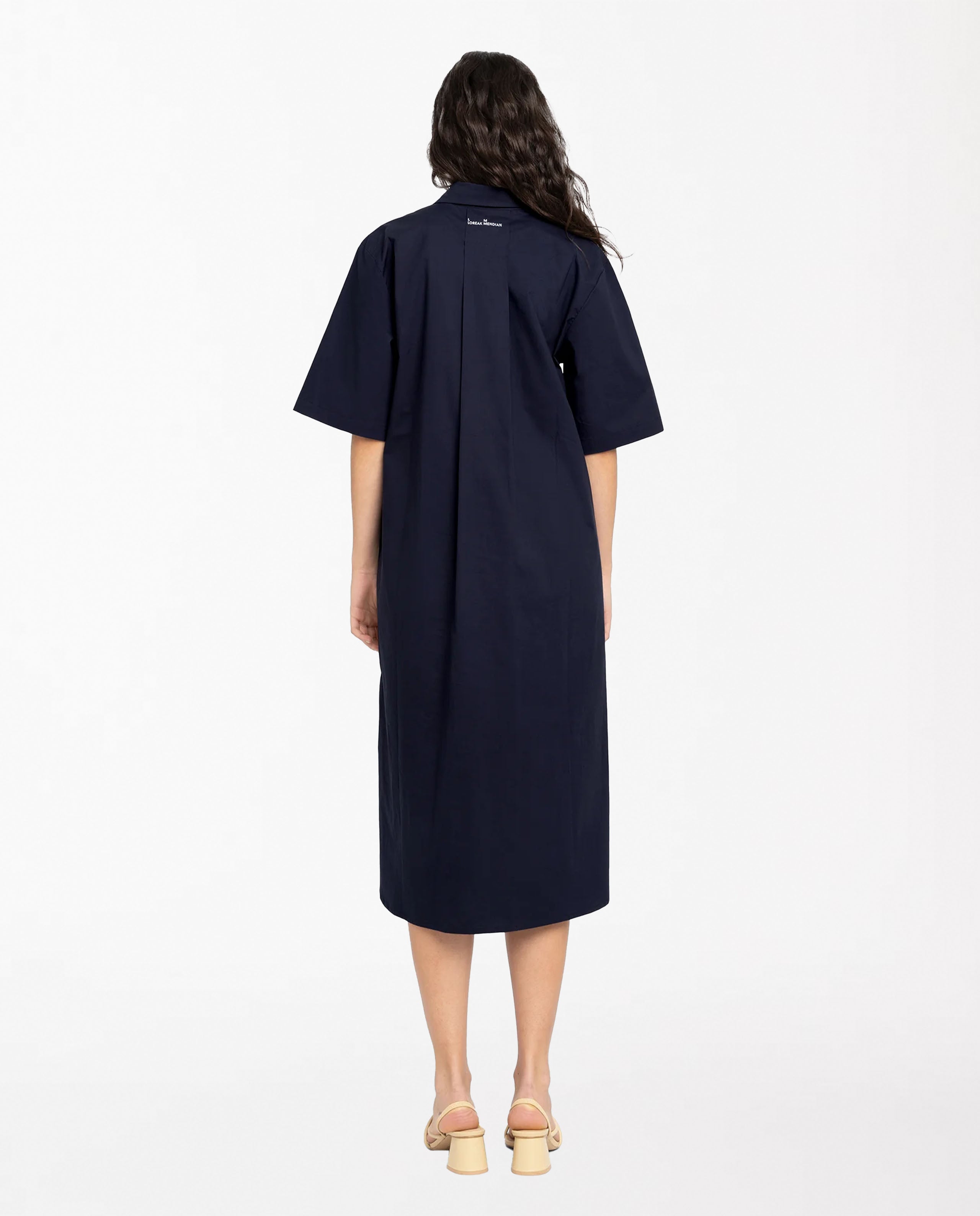 Marché Commun robe chemise midi en coton bio bleu navy Loreak mendian