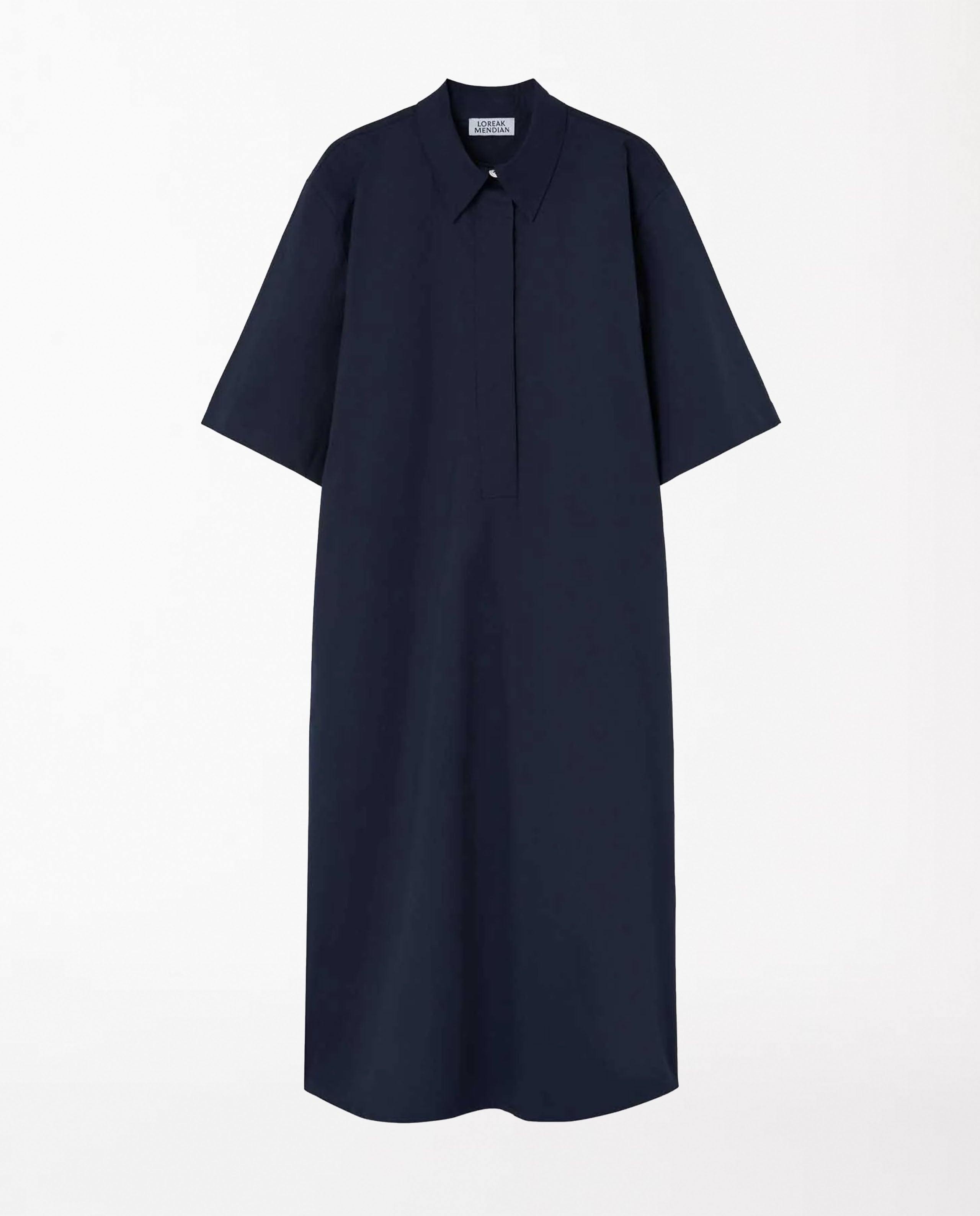 Marché Commun robe chemise midi en coton bio bleu navy Loreak mendian