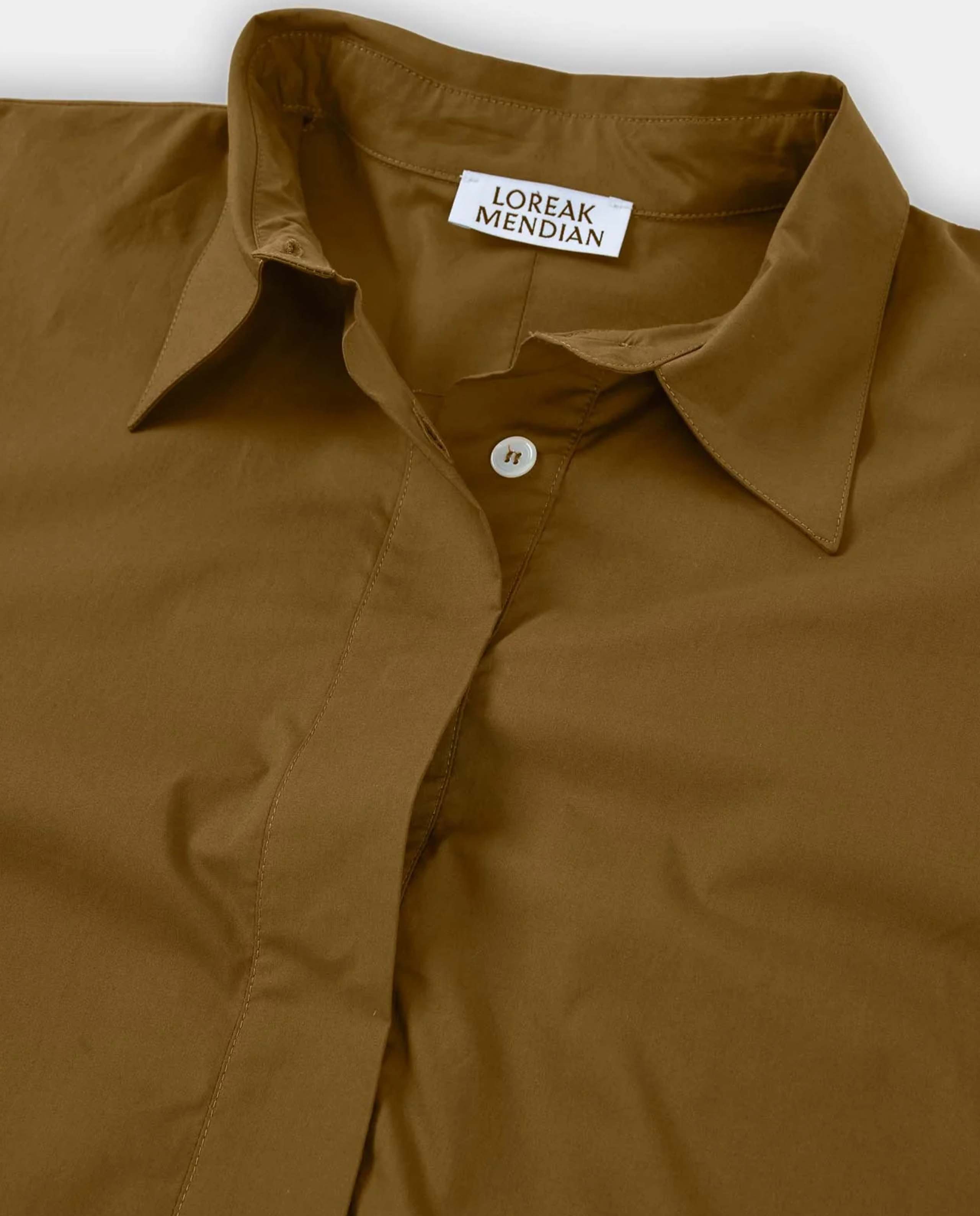Marché Commun Robe chemise midi en coton bio toffee Loreak Mendian