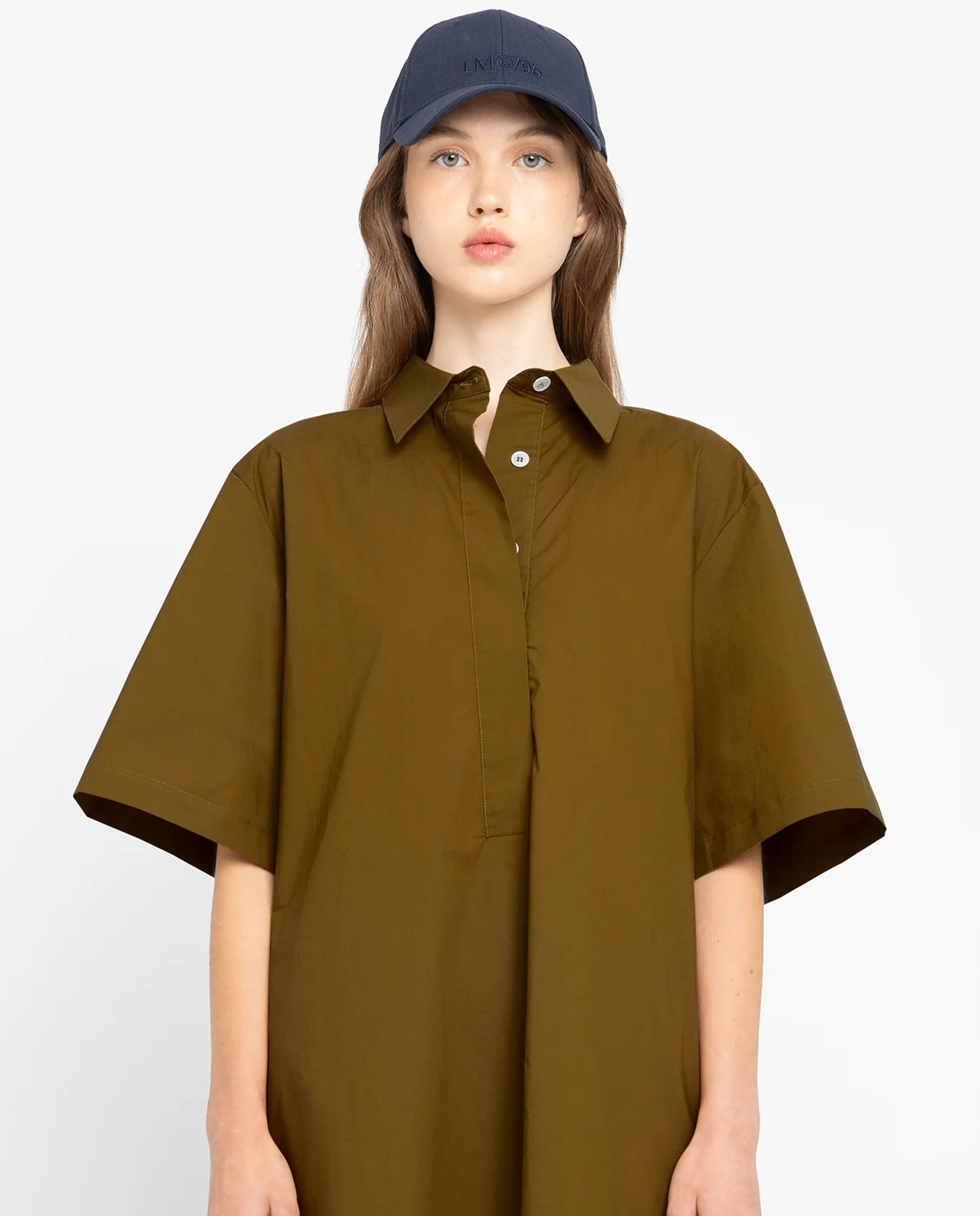 Marché Commun Robe chemise midi en coton bio toffee Loreak Mendian