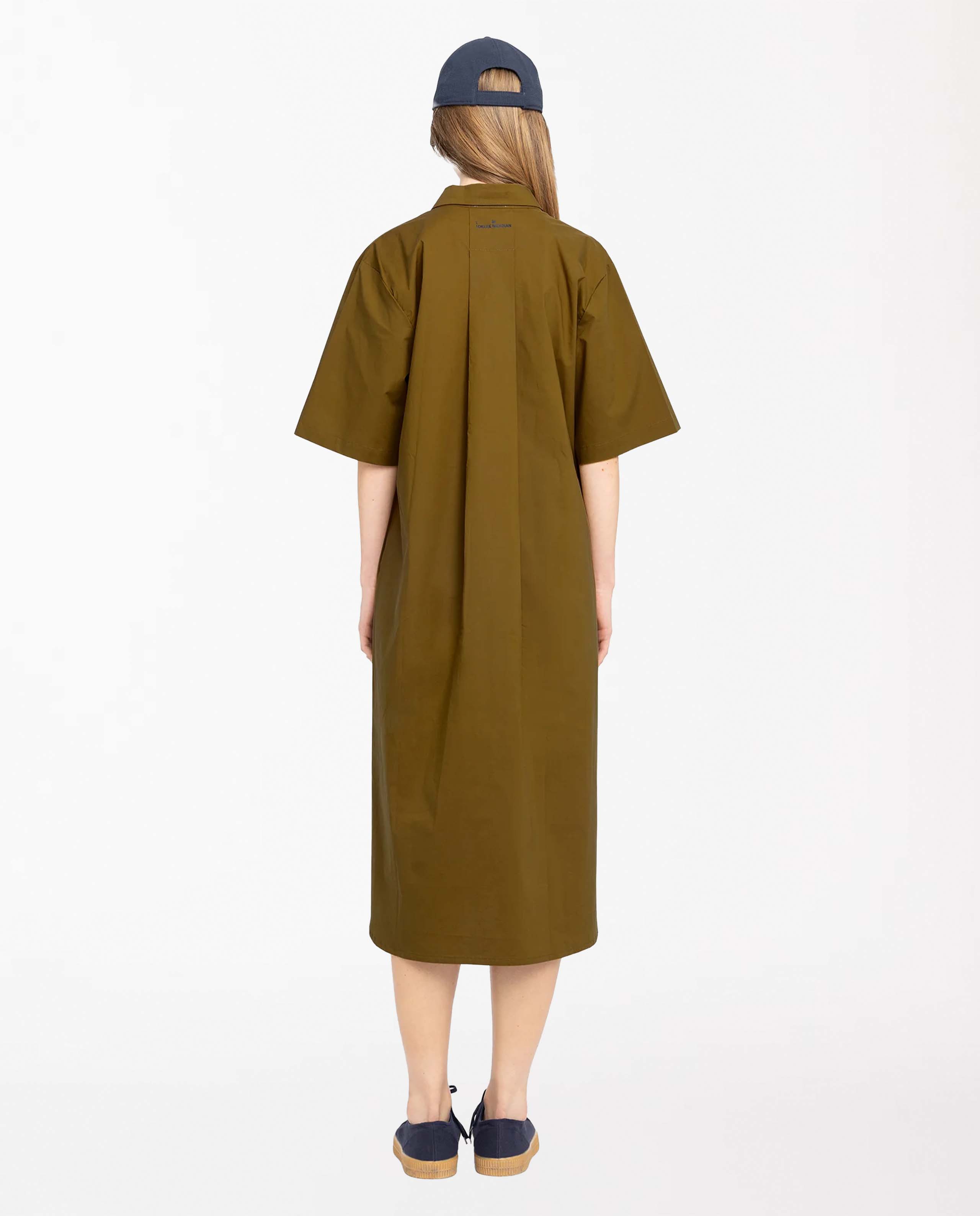 Marché Commun Robe chemise midi en coton bio toffee Loreak Mendian