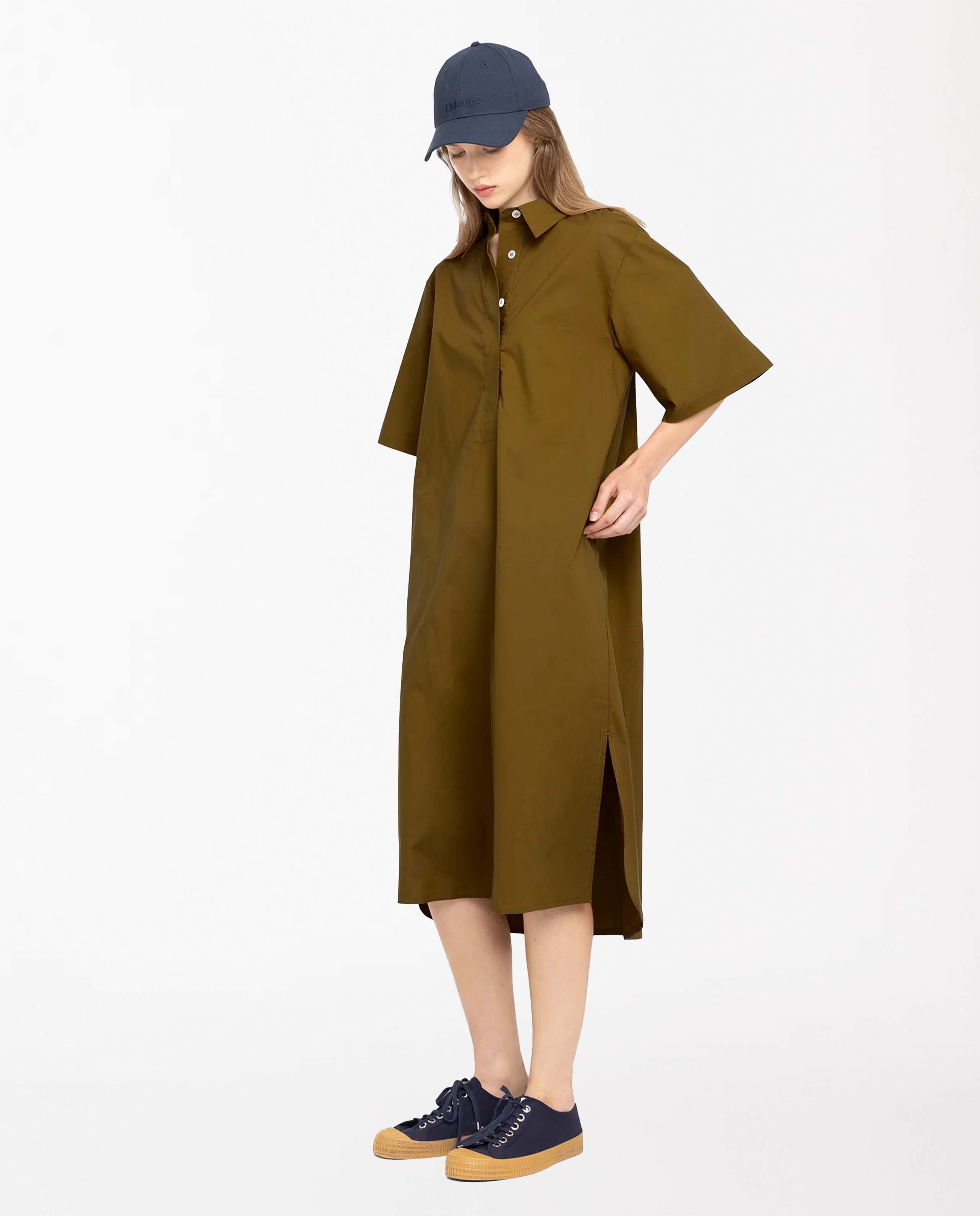 Marché Commun Robe chemise midi en coton bio toffee Loreak Mendian