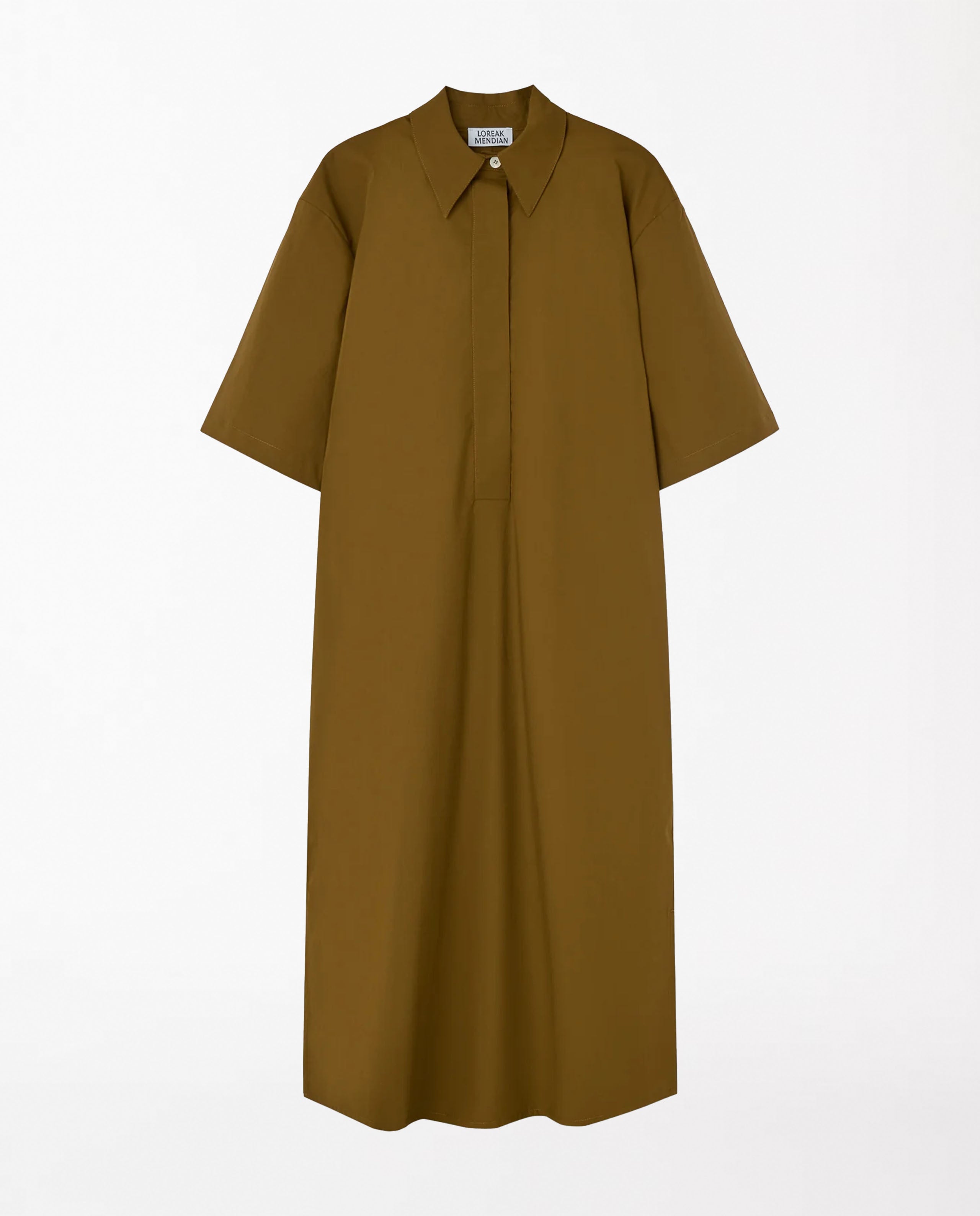 Marché Commun Robe chemise midi en coton bio toffee Loreak Mendian