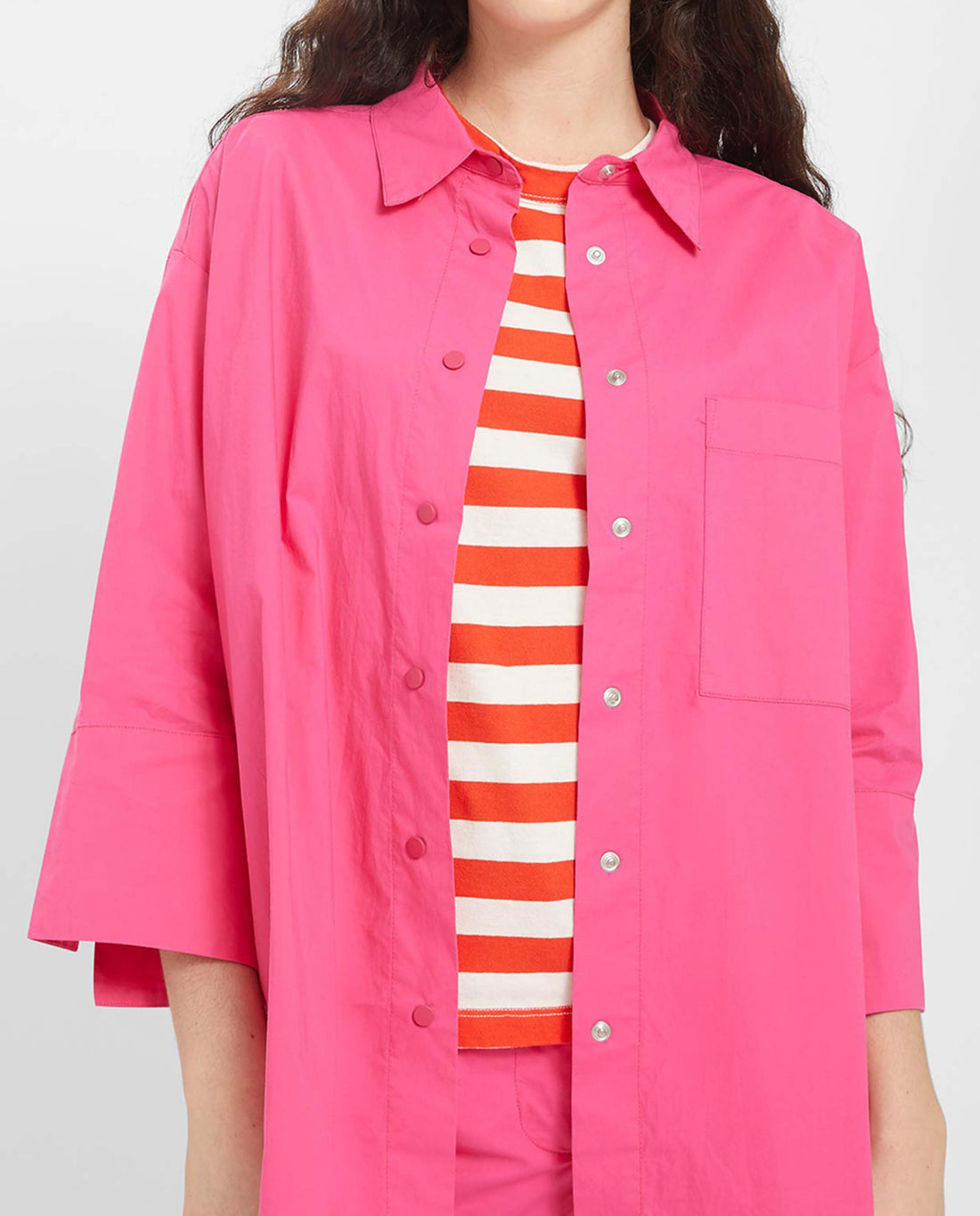 Marché Commun Chemise oversize en coton bio rose flashy loreak mendian