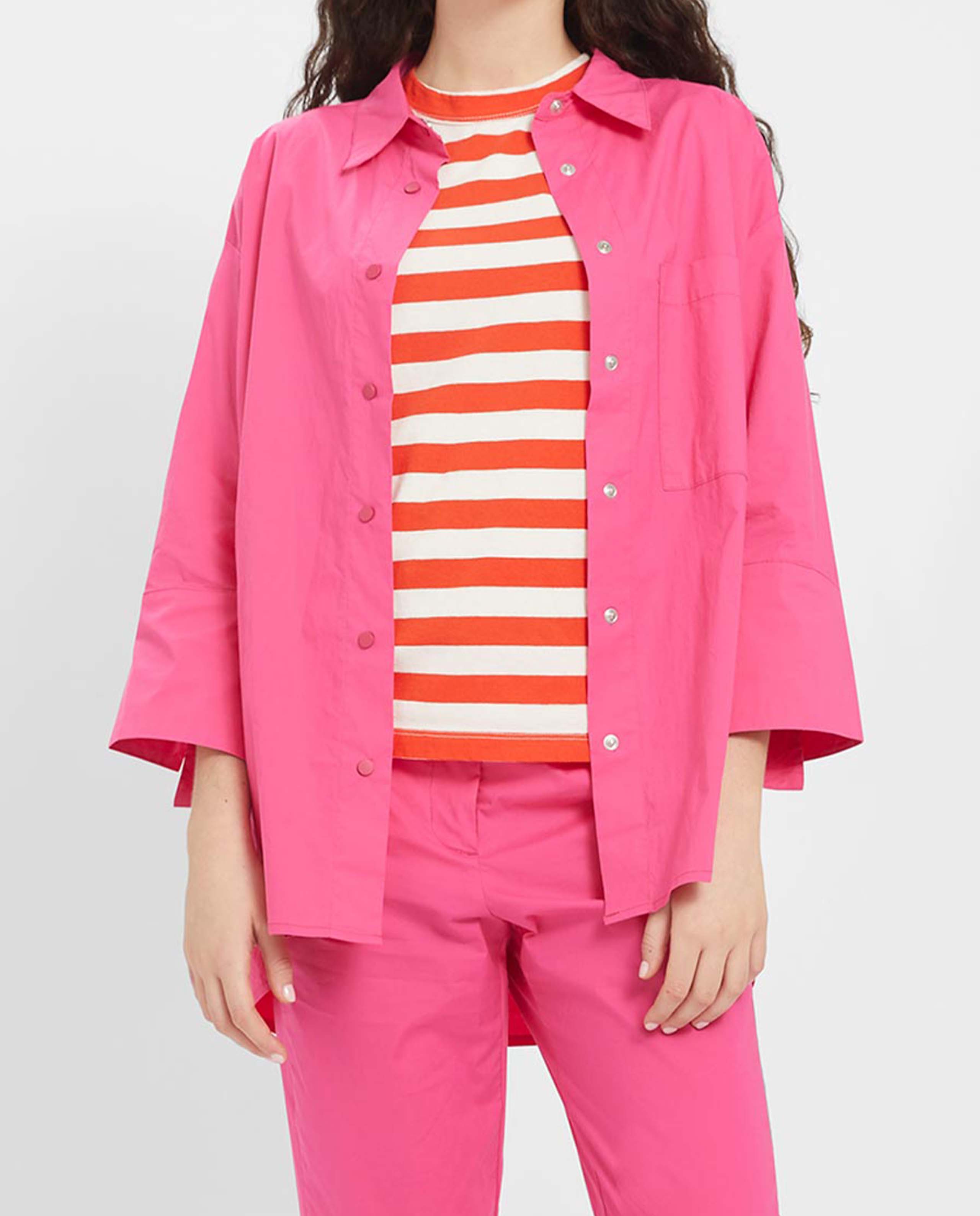 Marché Commun Chemise oversize en coton bio rose flashy loreak mendian