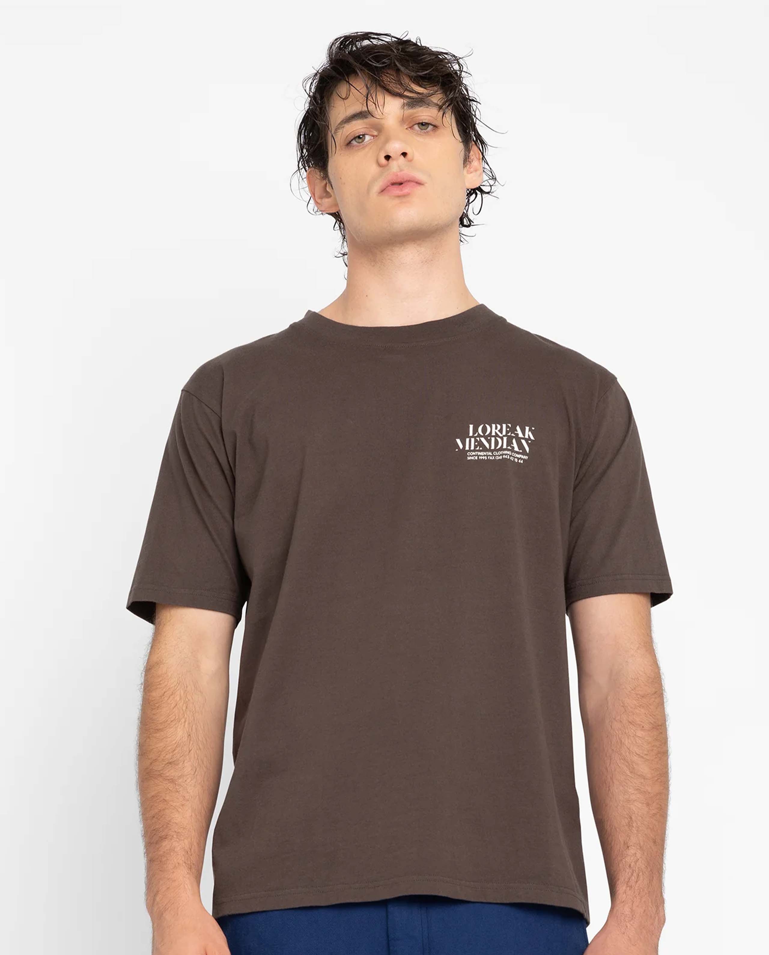 Marché Commun T-shirt en coton bio dark chocolate imprimé fleurs Loreak Mendian