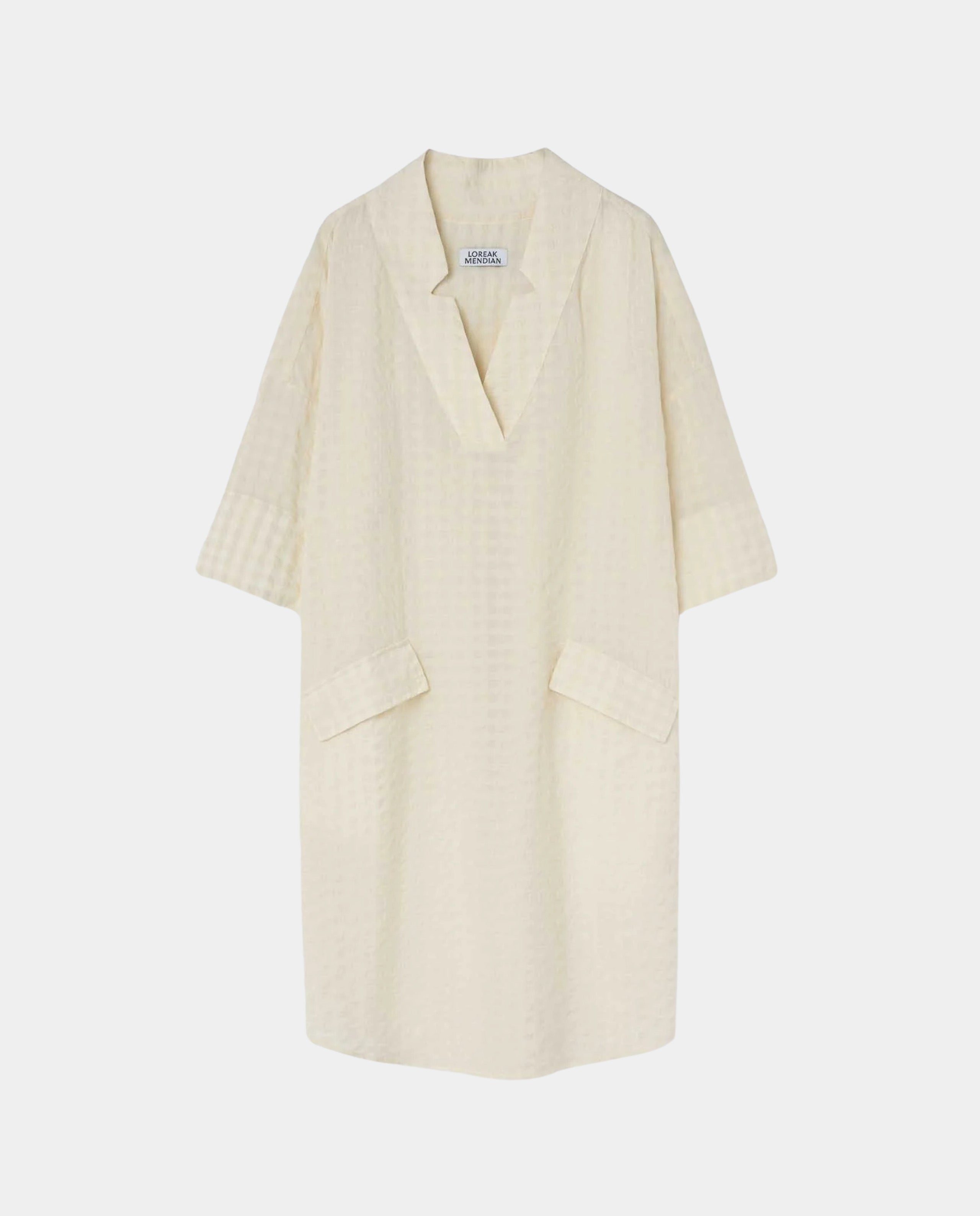Marché Commun robe en coton bio écru gaufrée Loreak Mendian