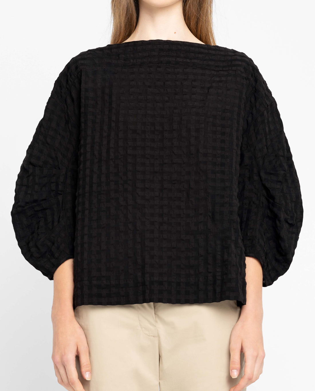 Marché Commun Blouse gaufrée en coton bio noire Loreak Mendian
