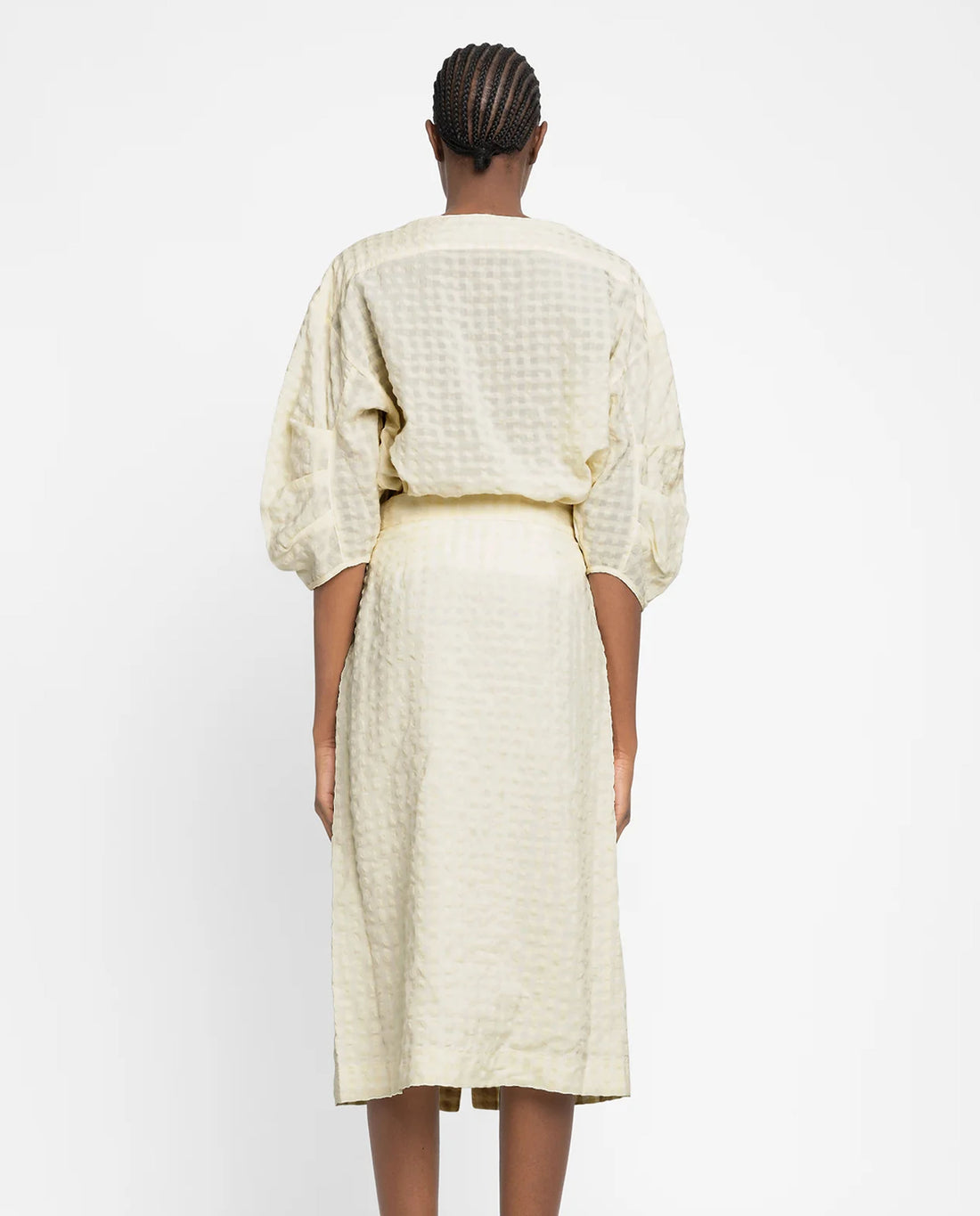 Marché Commun Blouse en coton bio gaufrée écru Loreak Mendian