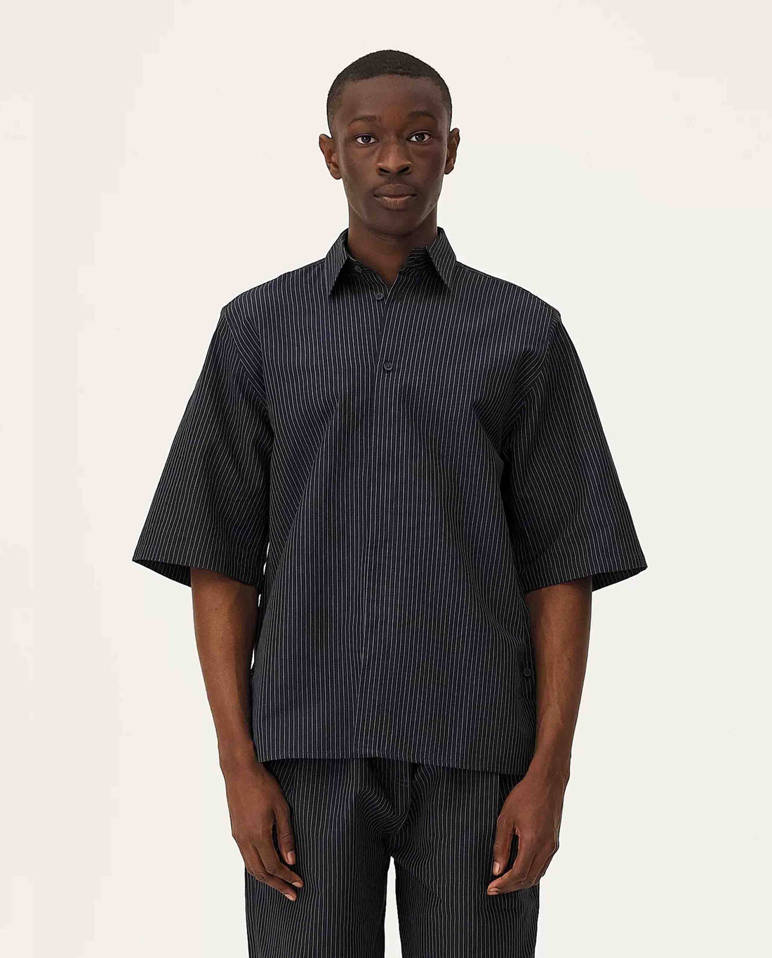 marché commun chemisette en coton bio rayée bleu nuit noyoco