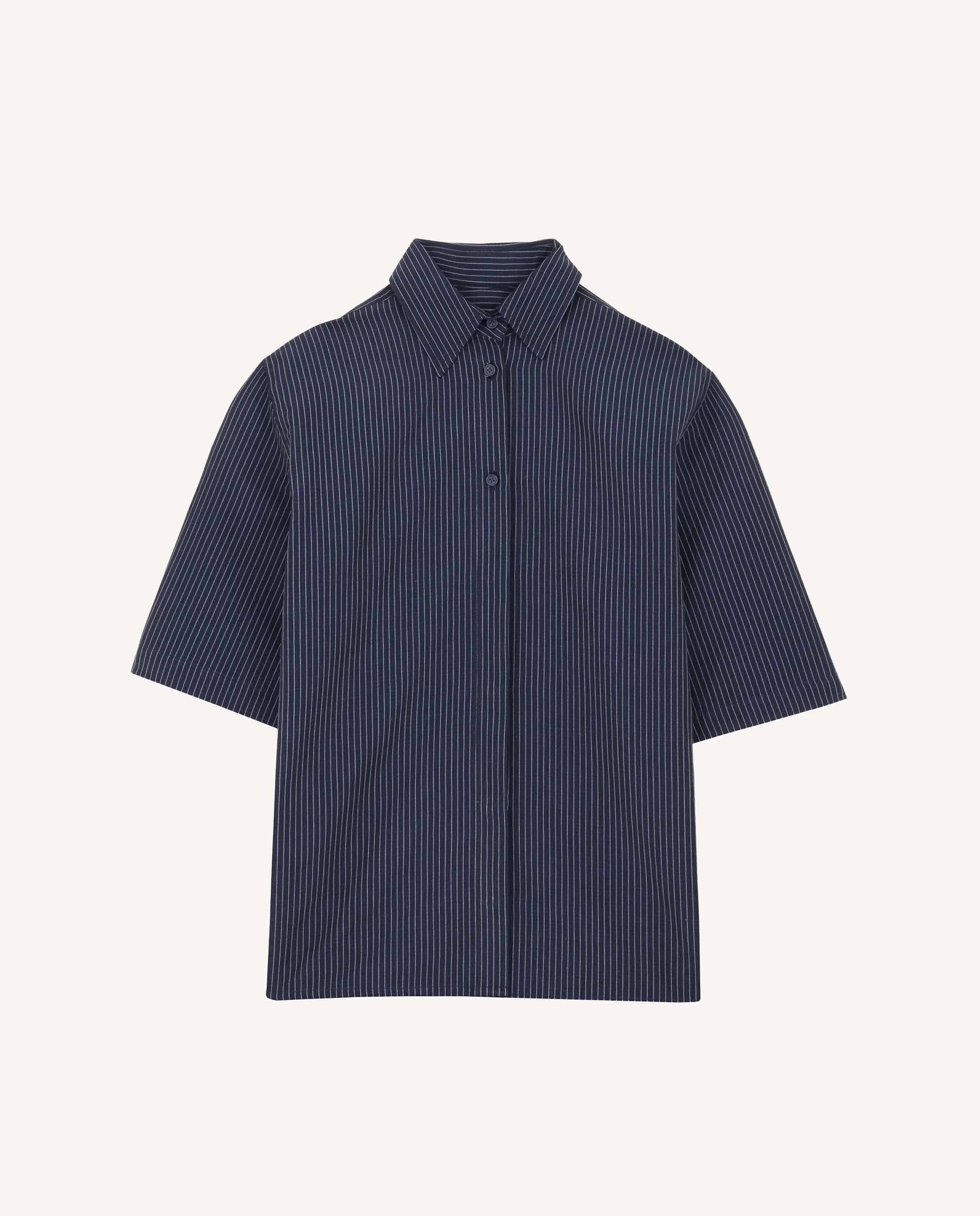 marché commun chemisette en coton bio rayée bleu nuit noyoco