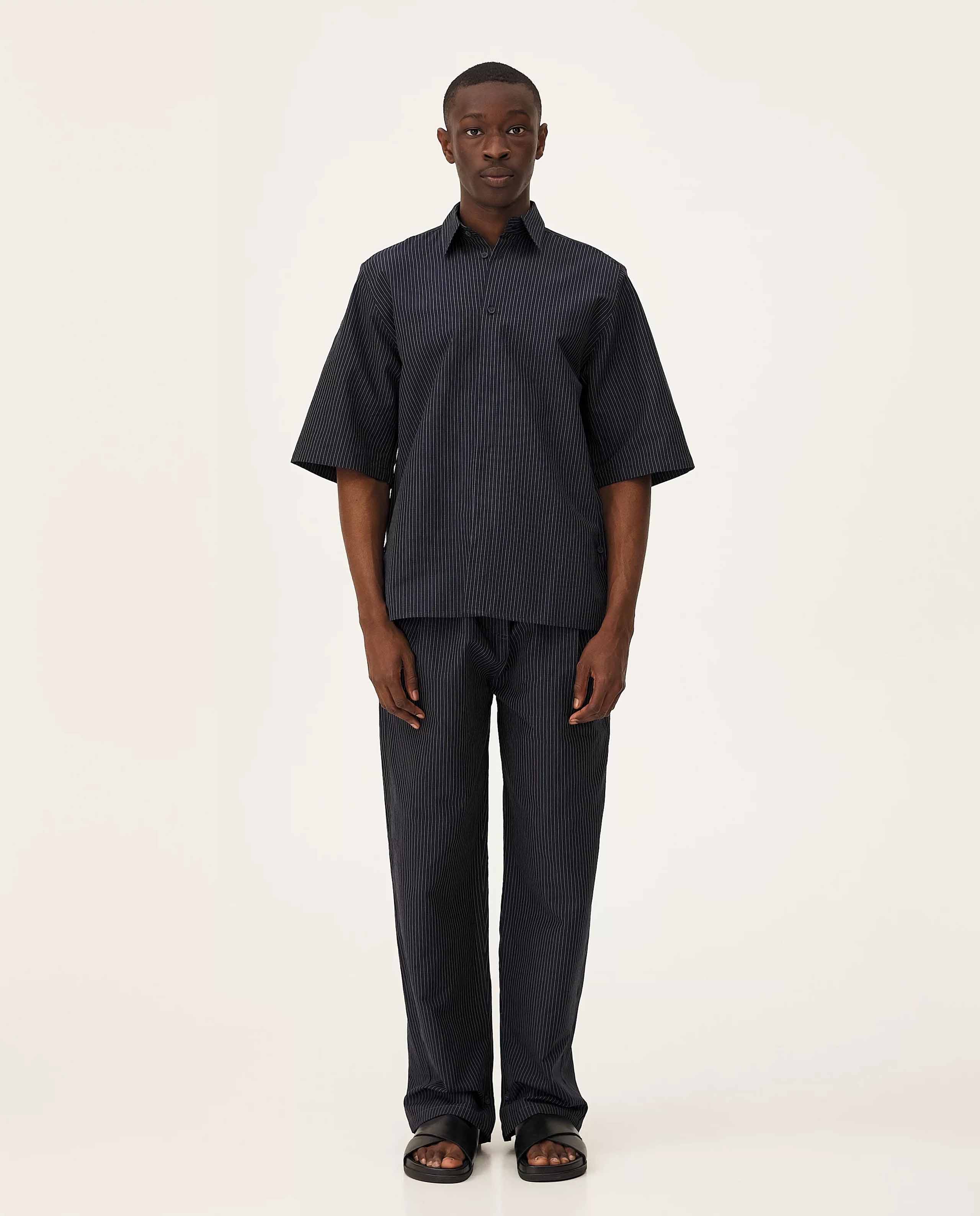 marché commun chemisette en coton bio rayée bleu nuit noyoco