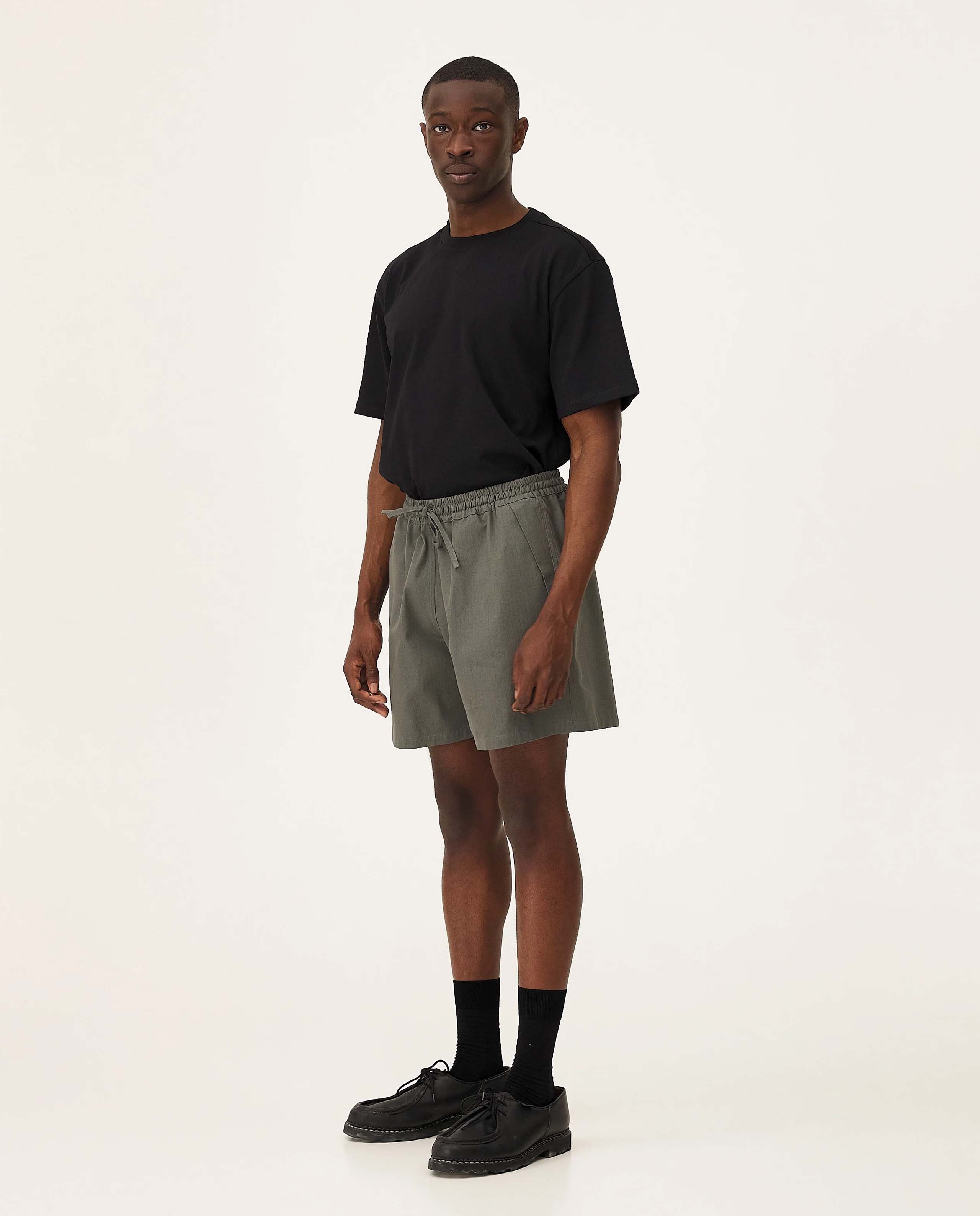 marché commun short élastique en coton bio vert gris noyoco