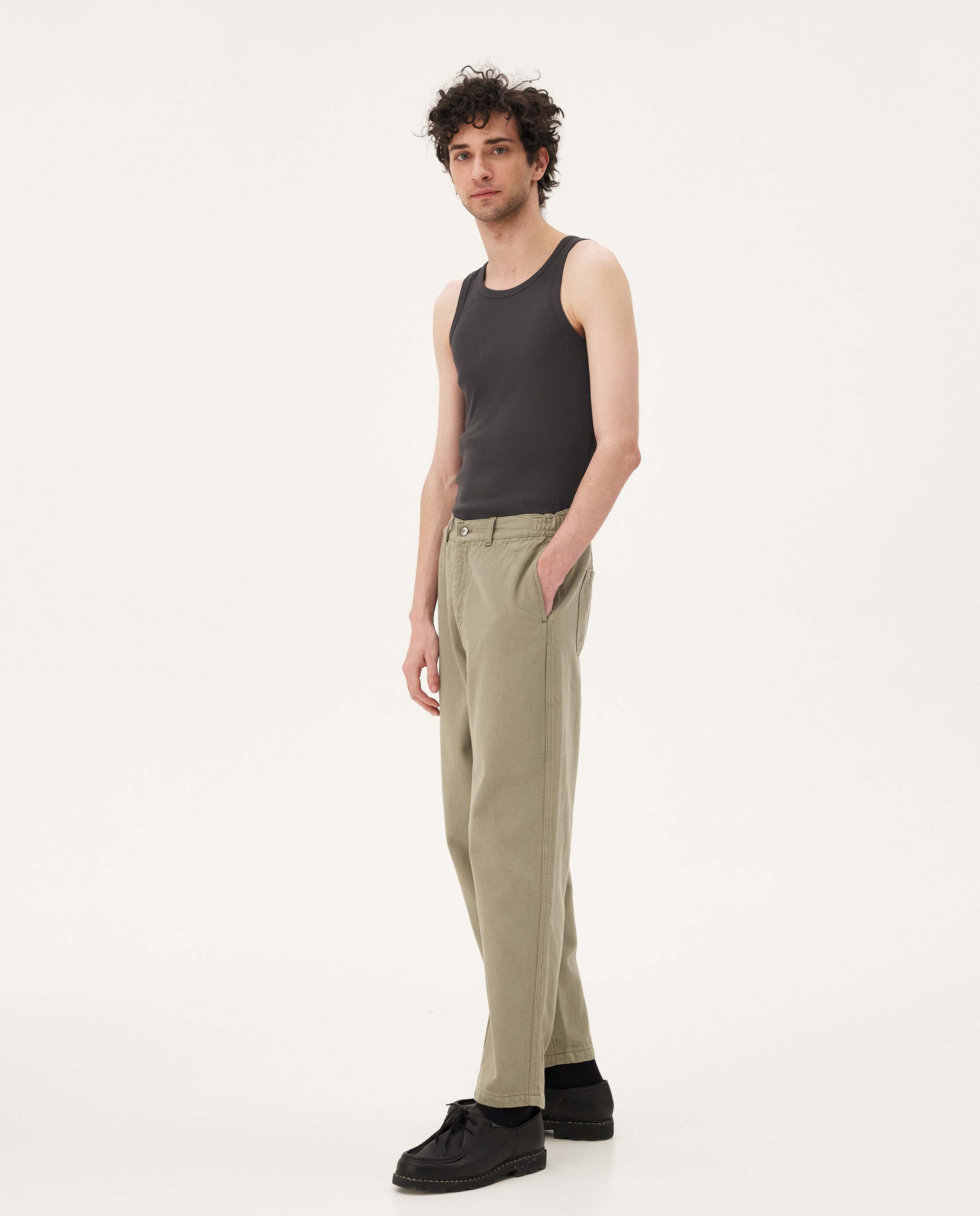Marché Commun Pantalon large en coton bio vert olive homme noyoco