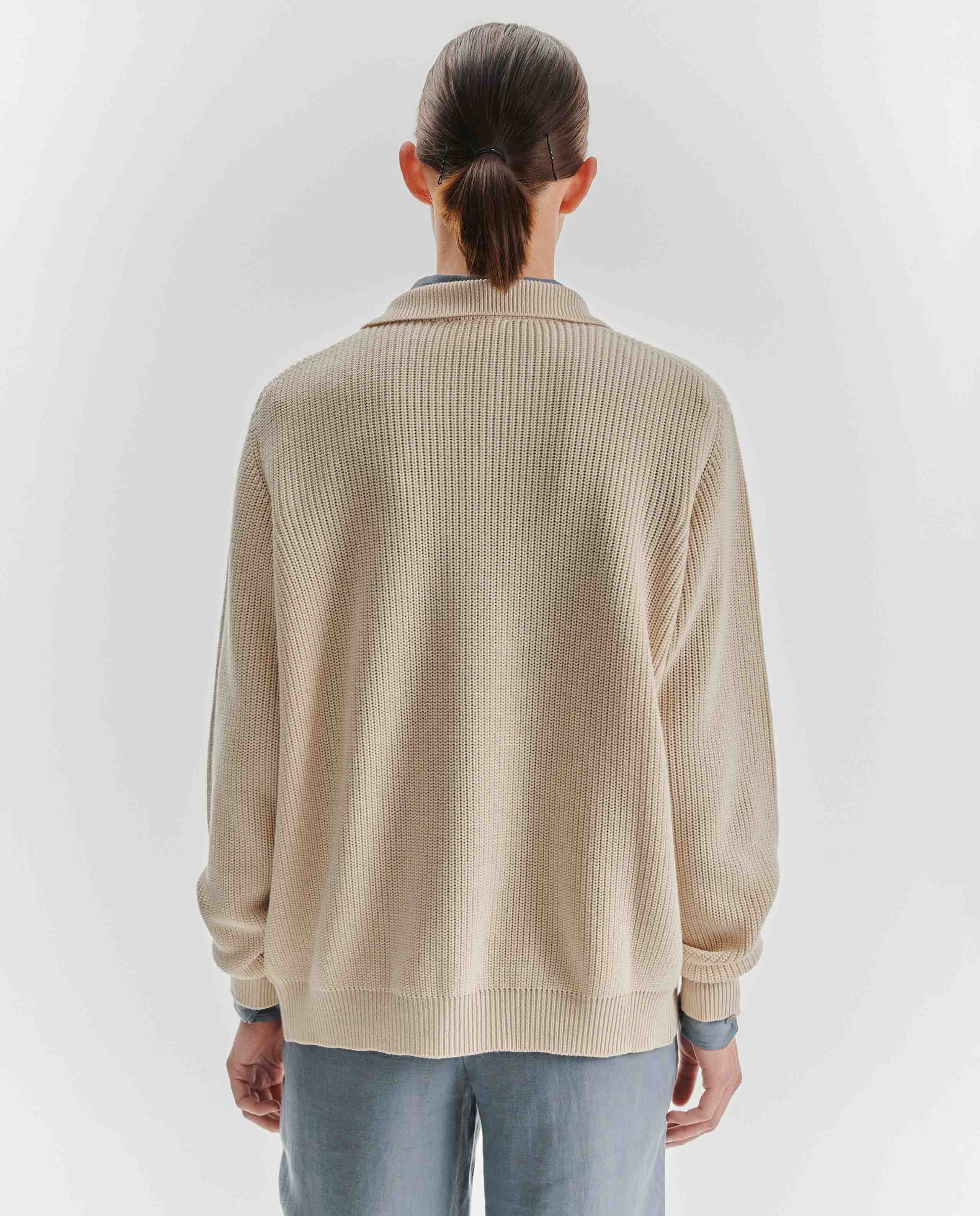 Marché Commun Cardigan en laine mérinos et coton bio ecru femme noyoco