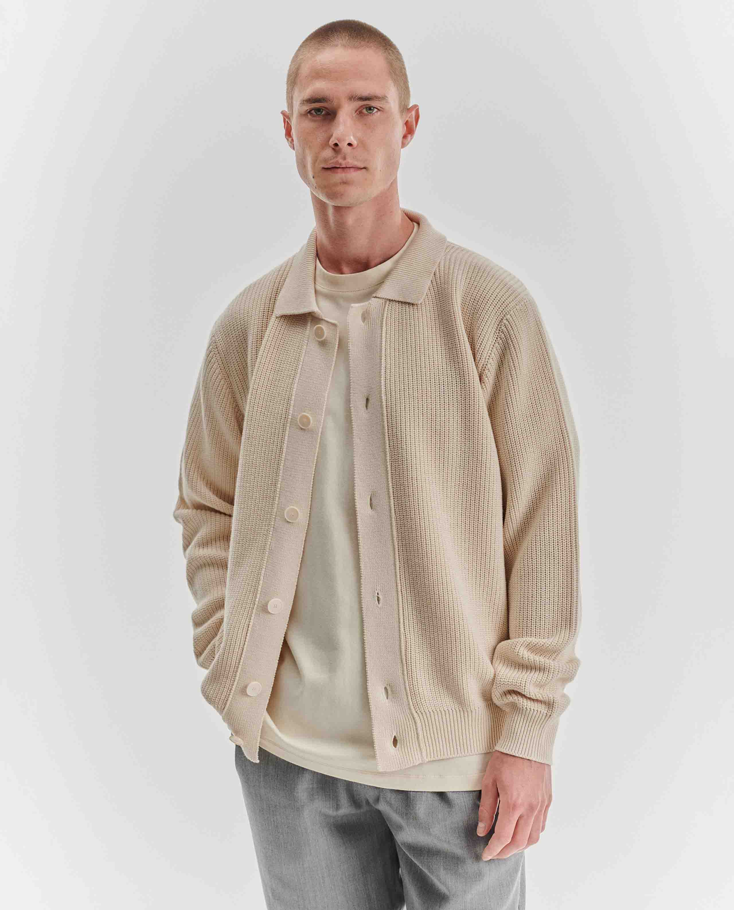 Marché Commun cardigan écru homme en laine mérinos et coton bio noyoco