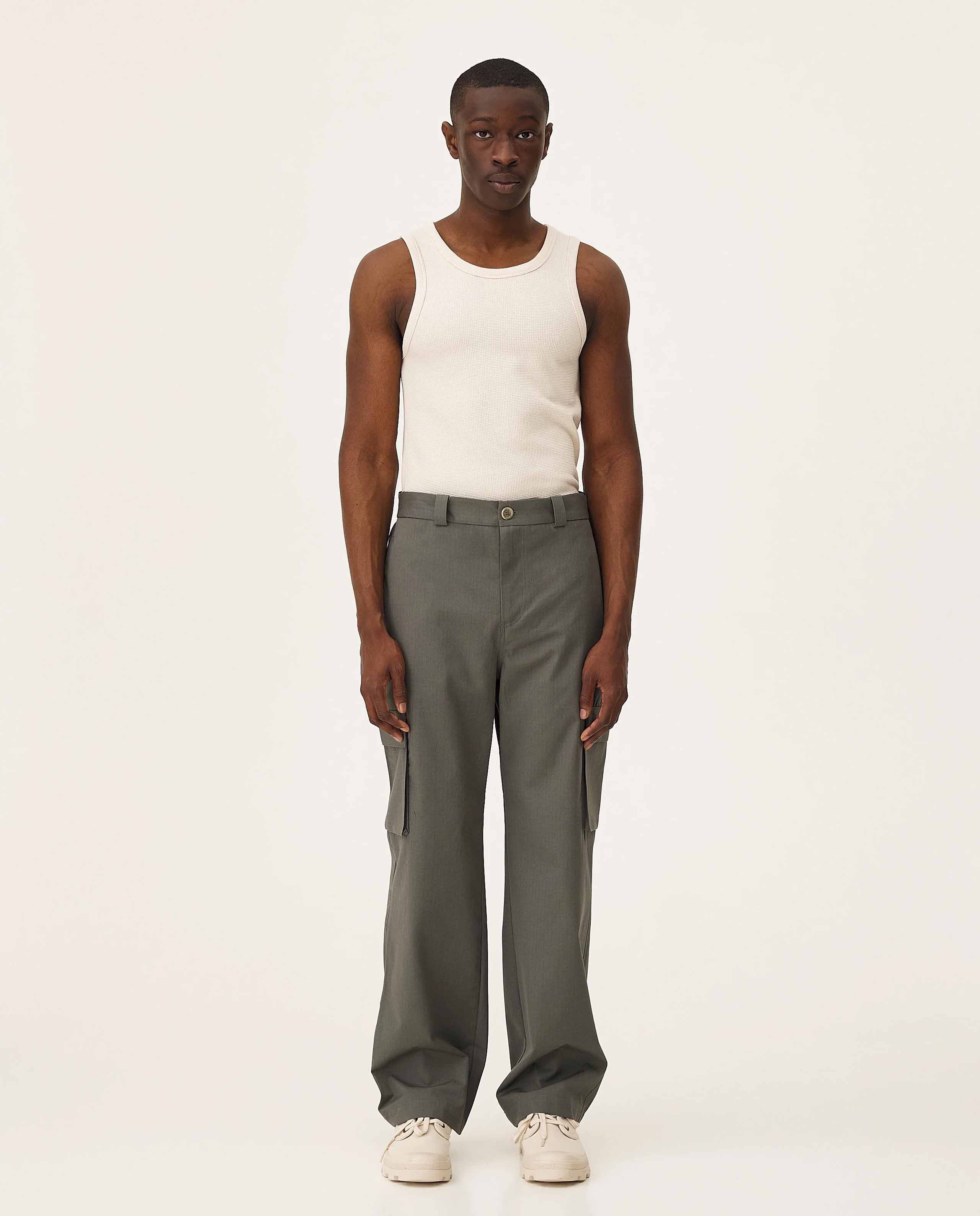 marché commun pantalon cargo homme en coton bio vert kaki noyoco