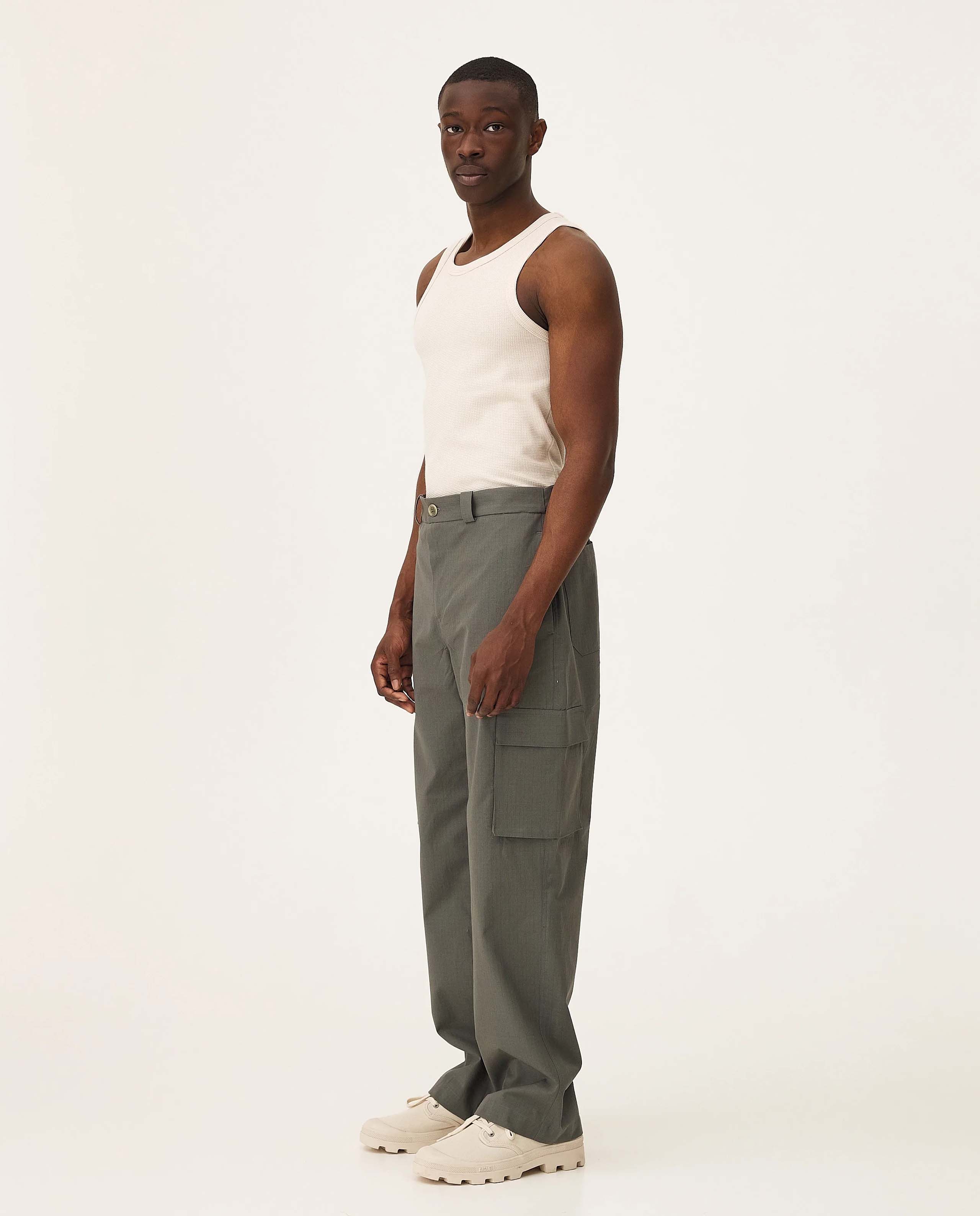marché commun pantalon cargo homme en coton bio vert kaki noyoco