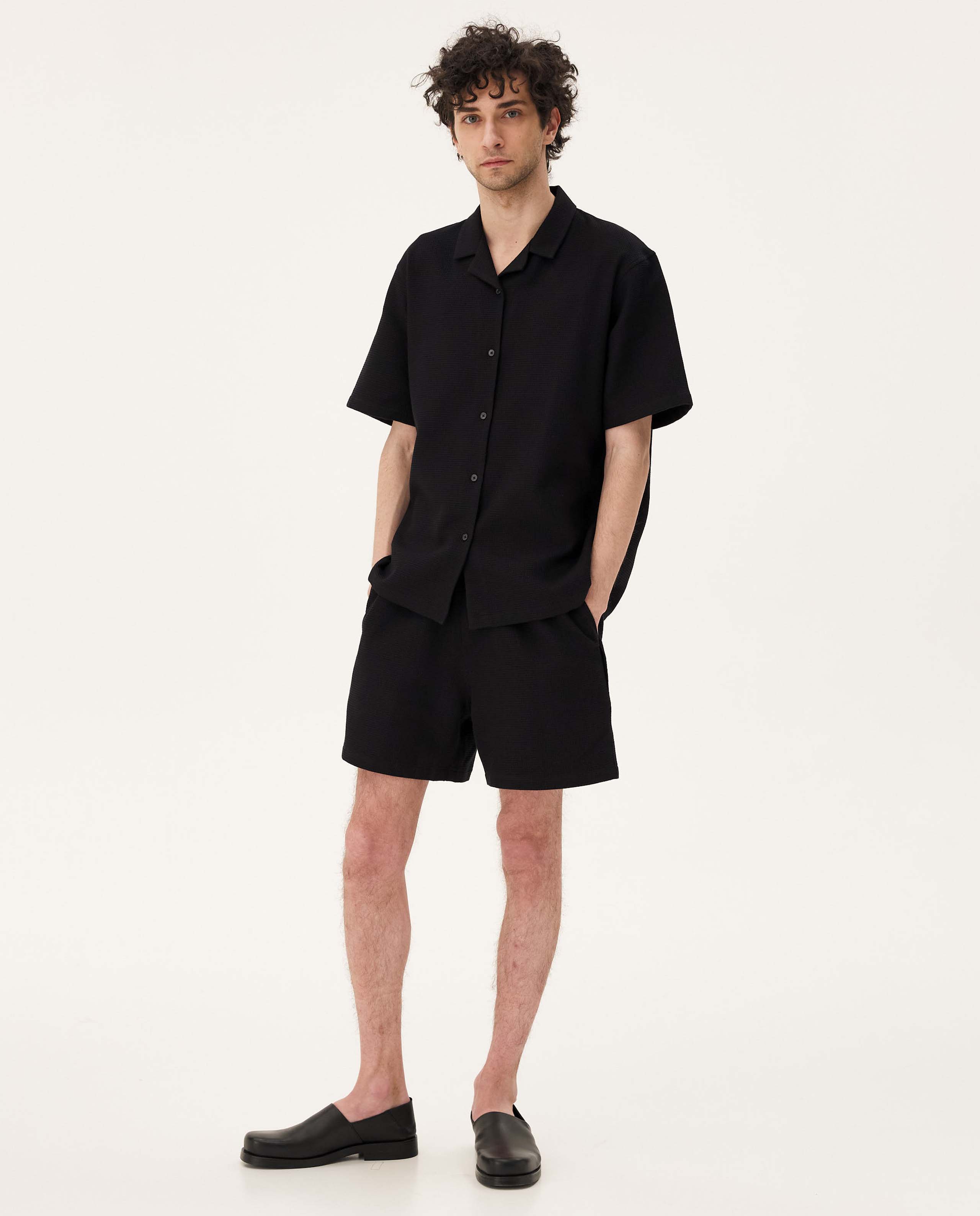 Marché Commun Chemisette gaufrée en coton bio noire noyoco