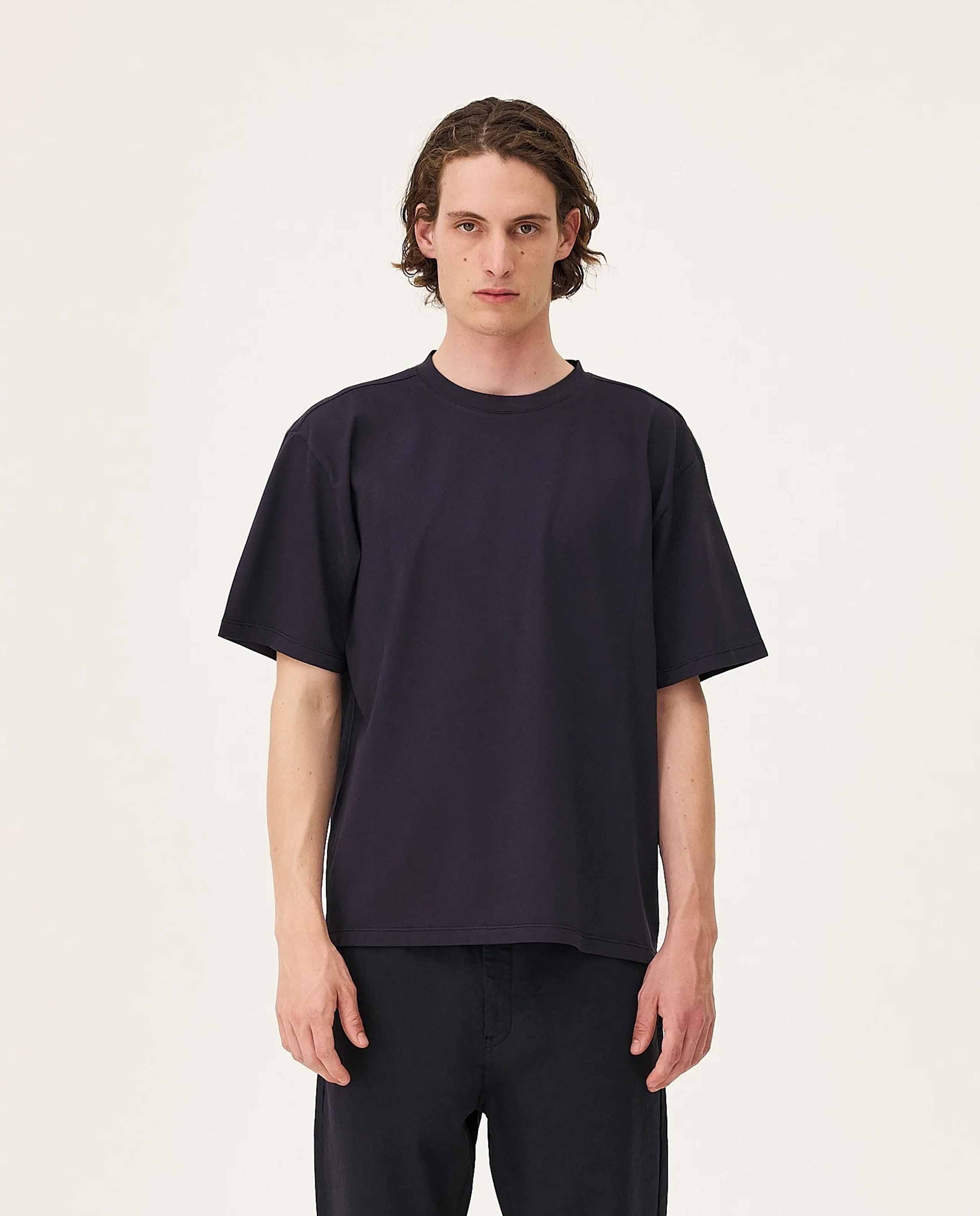 marché commun t-shirt oversize en coton bio bleu marine noyoco