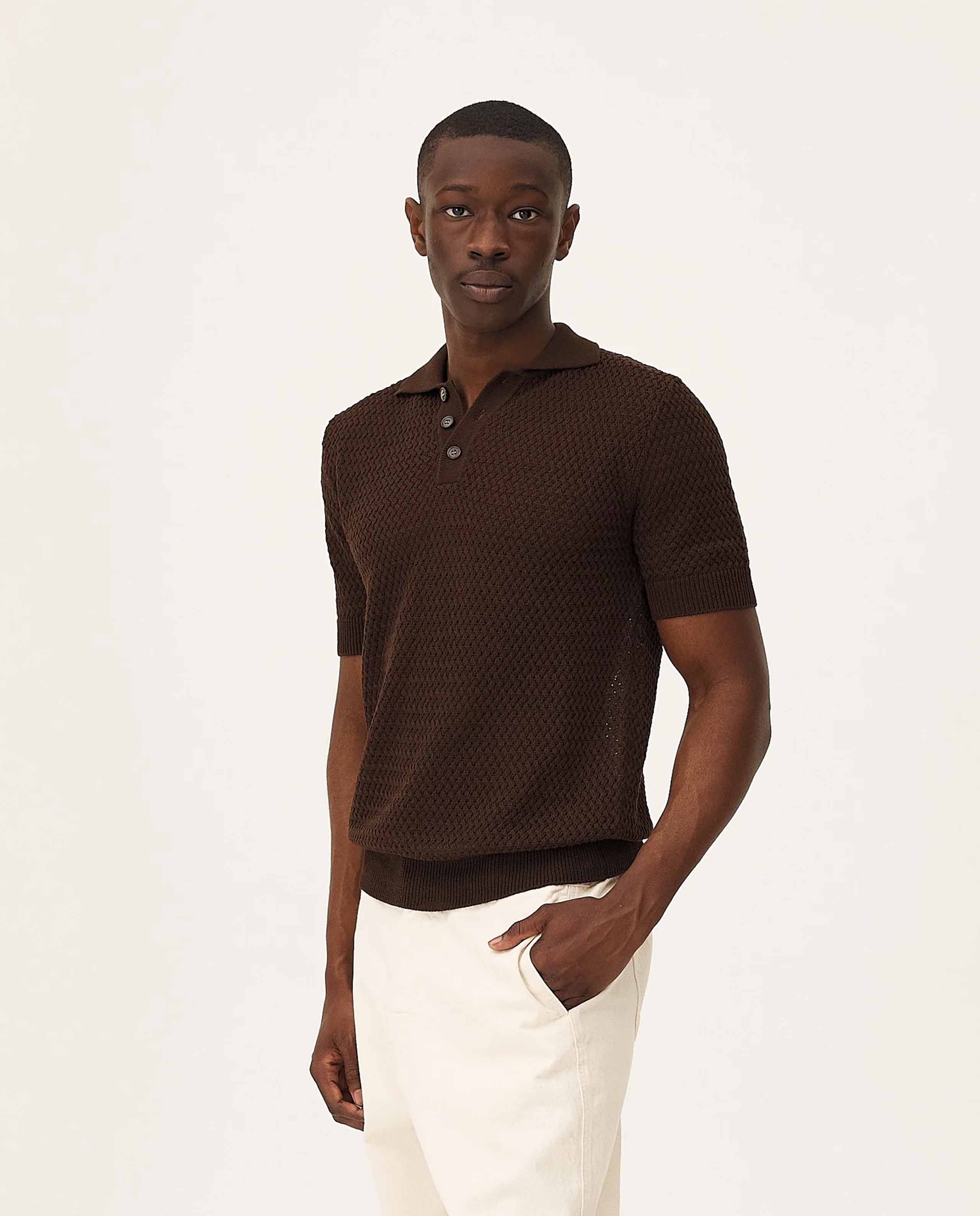 marché commun polo en coton bio marron chocolat noyoco