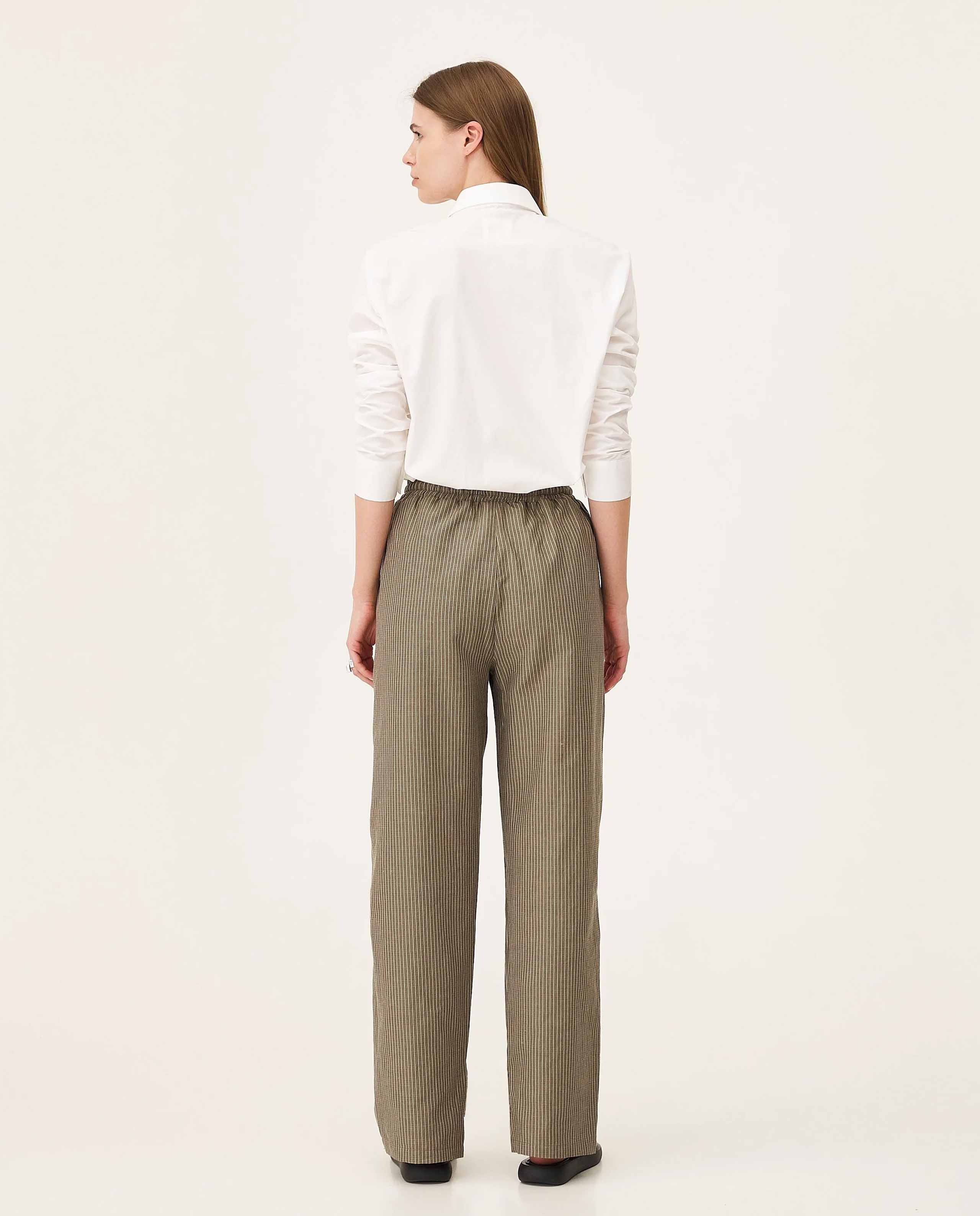 marché commun pantalon rayé en coton bio taupe noyoco