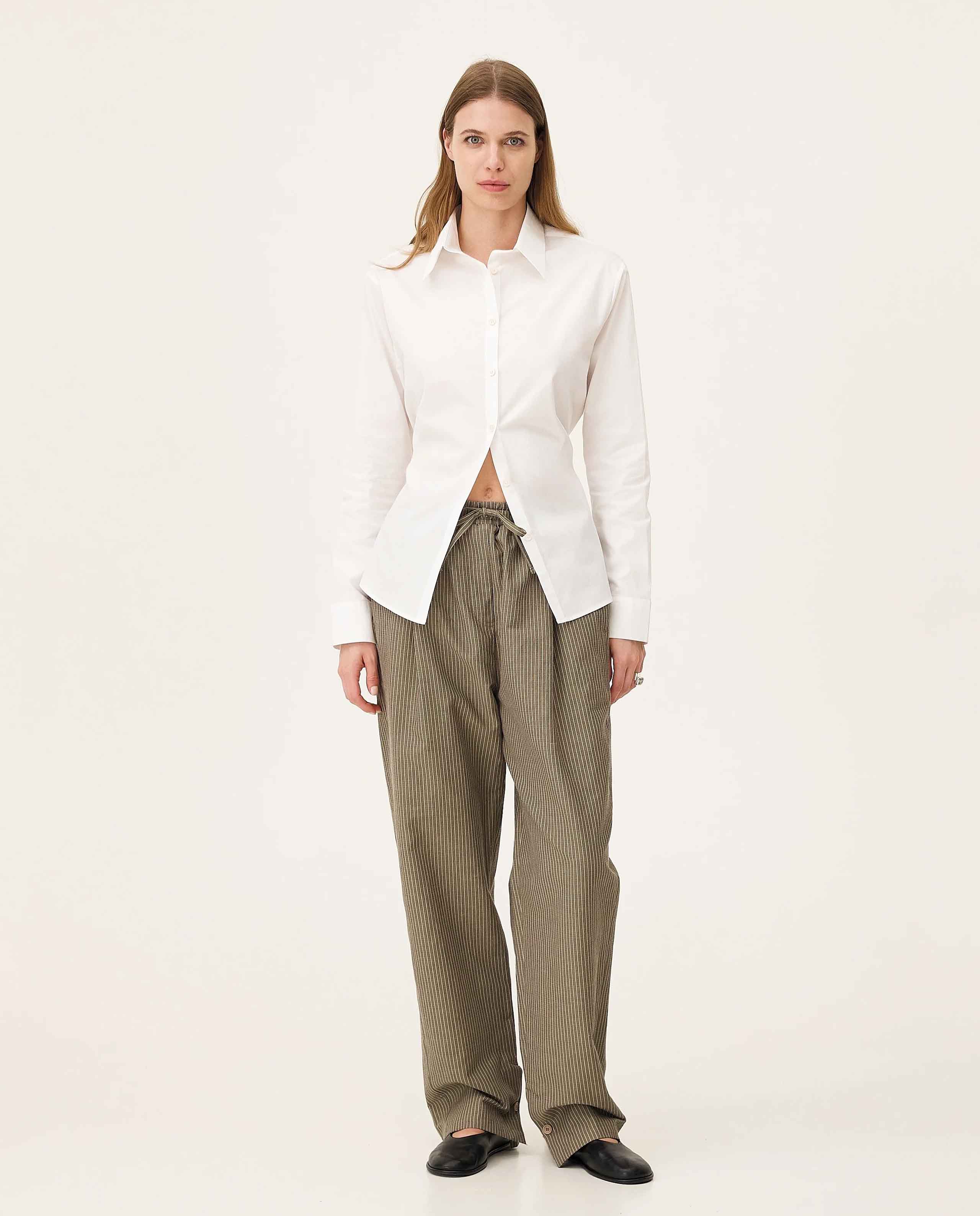 marché commun pantalon rayé en coton bio taupe noyoco