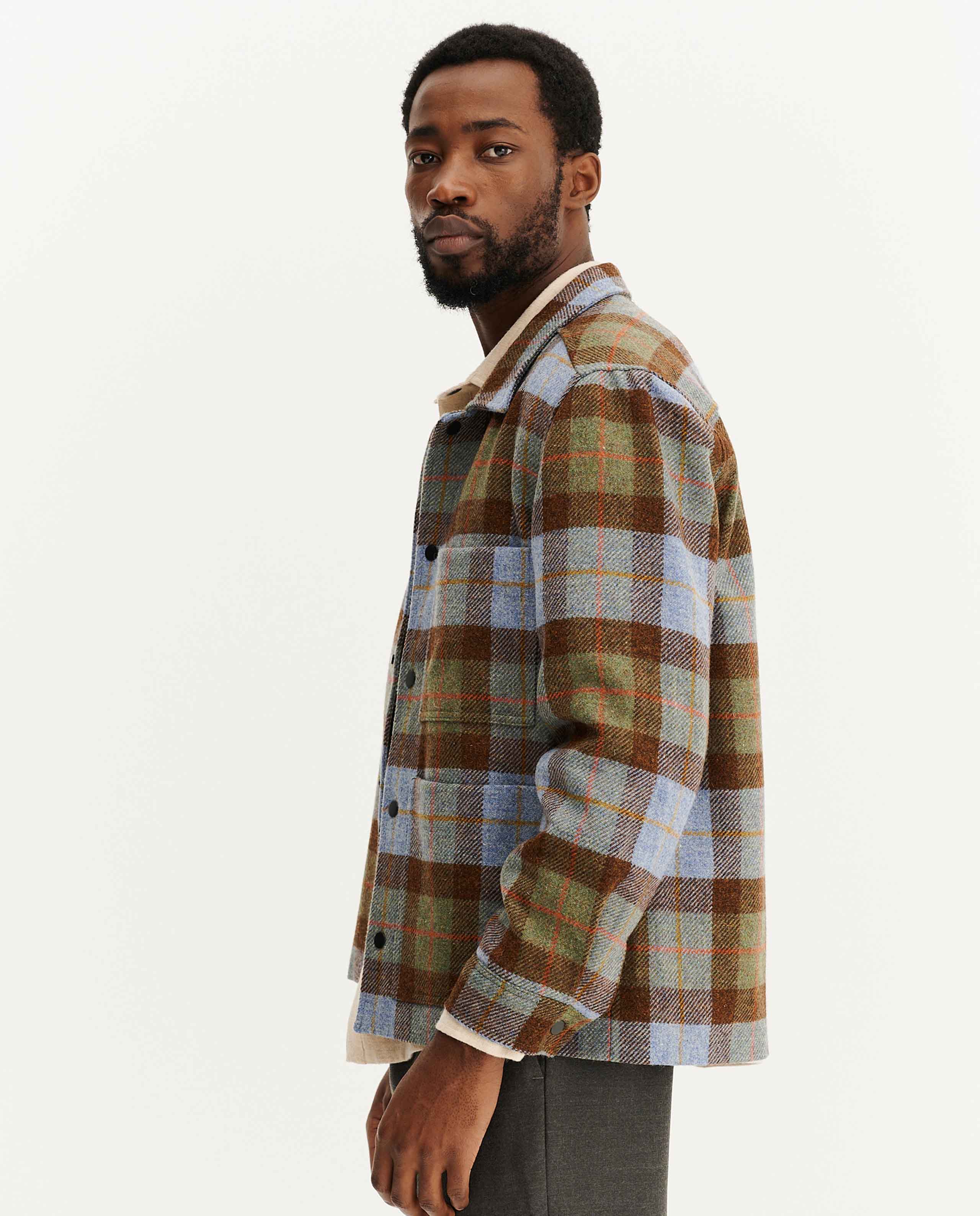 Veste à carreaux en laine recyclée