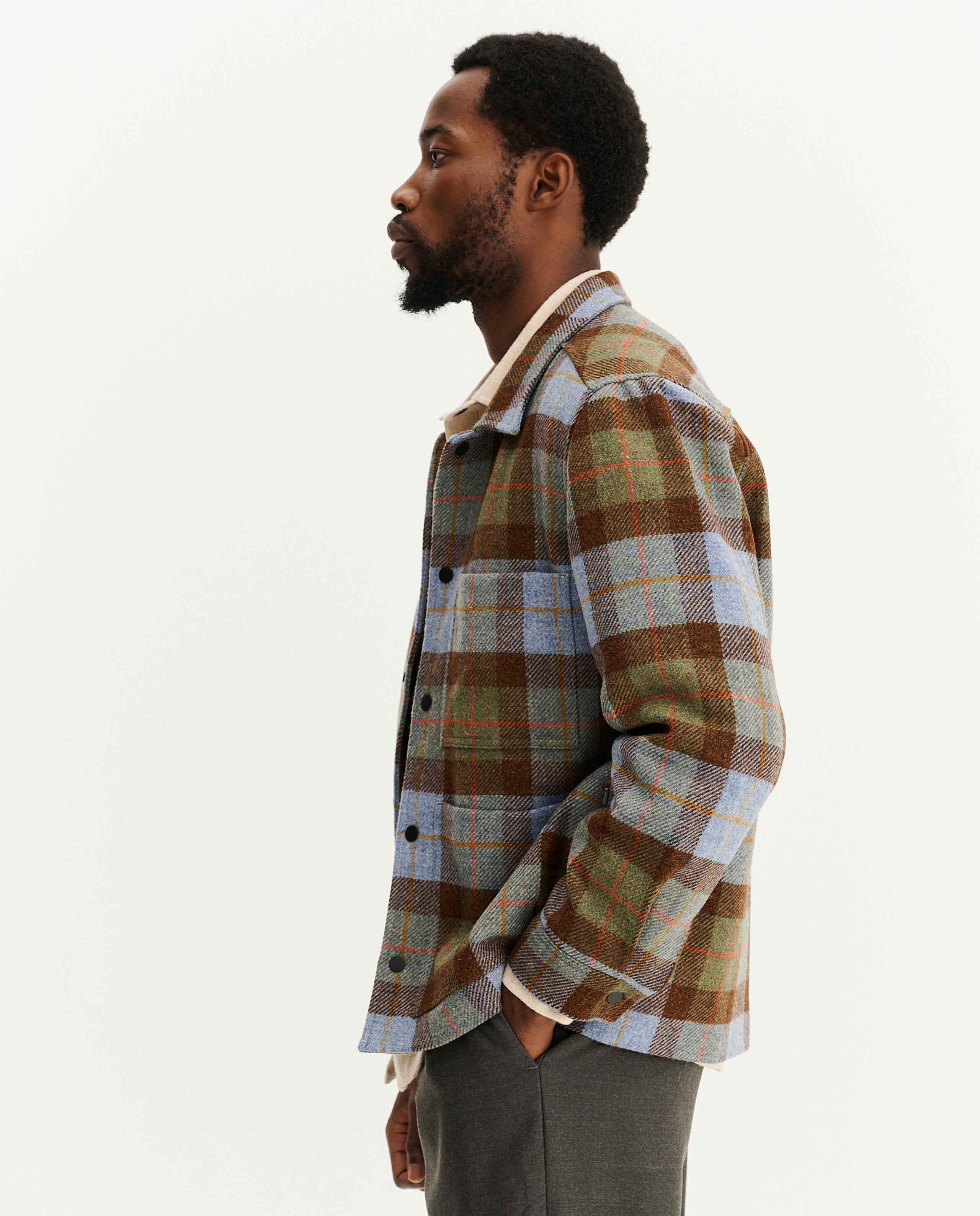 Veste à carreaux en laine recyclée
