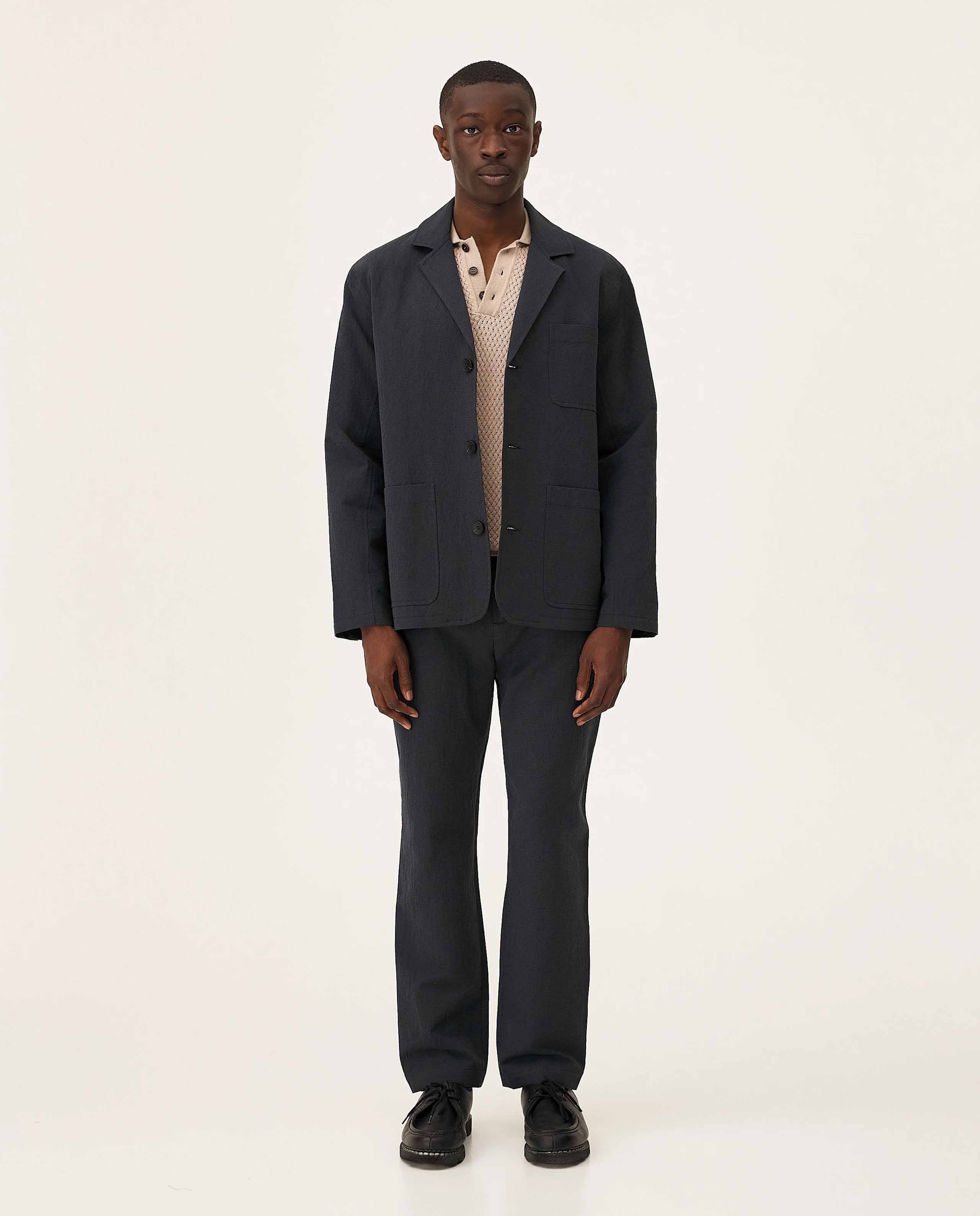 marché commun blazer décontracté en coton bio et lin bleu marine noyoco