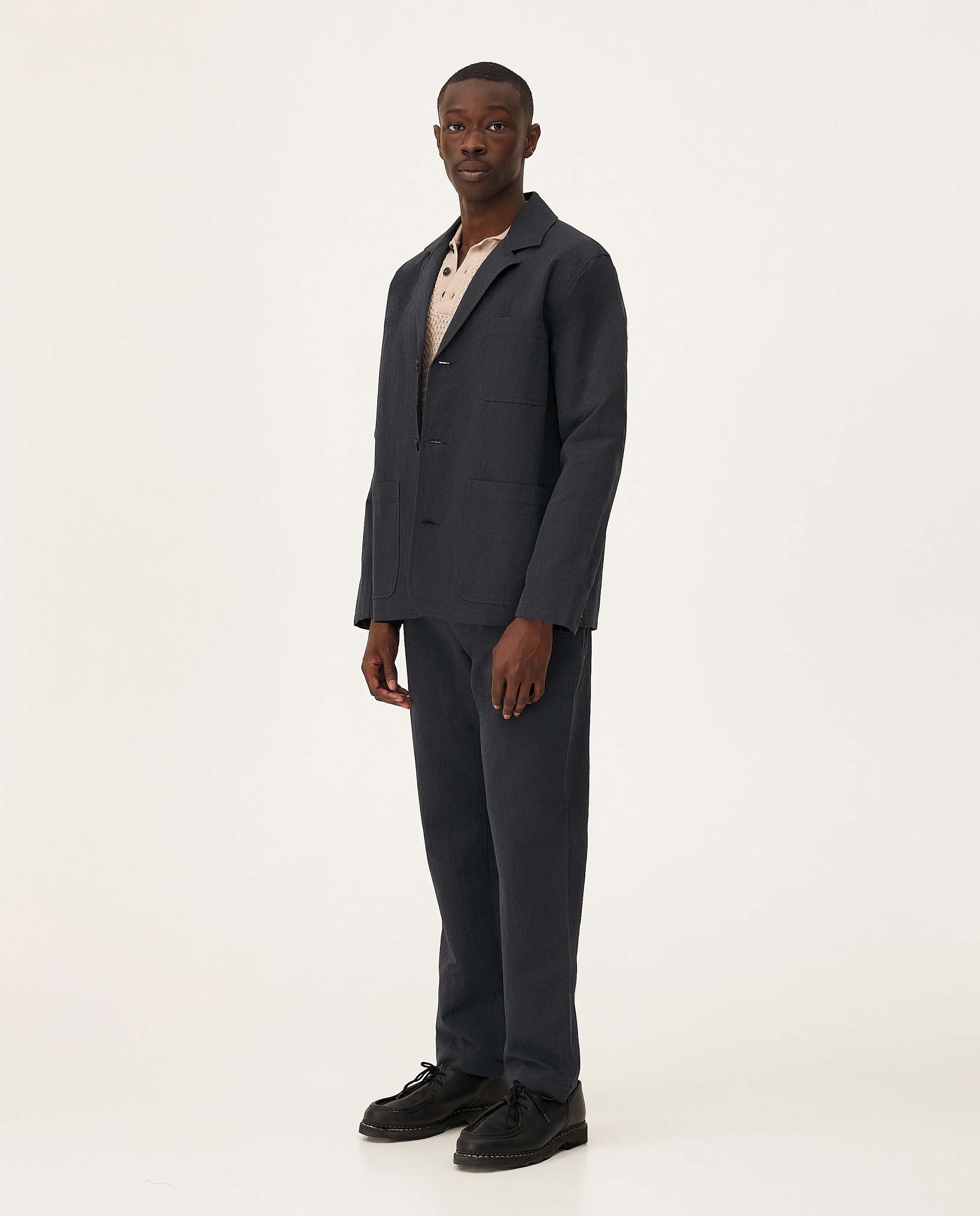 marché commun blazer décontracté en coton bio et lin bleu marine noyoco