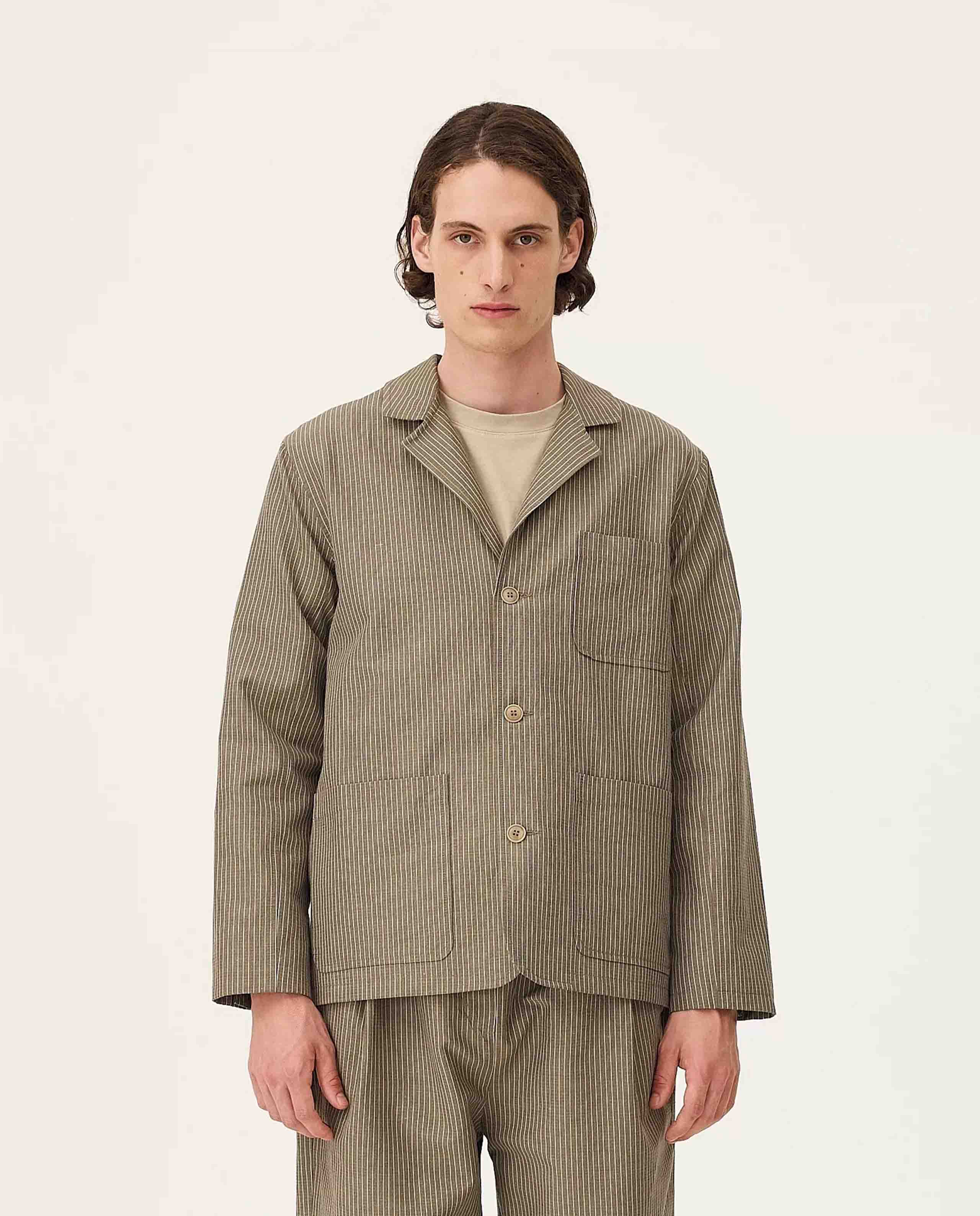 marché commun blazer rayé en coton bio et lin noyoco