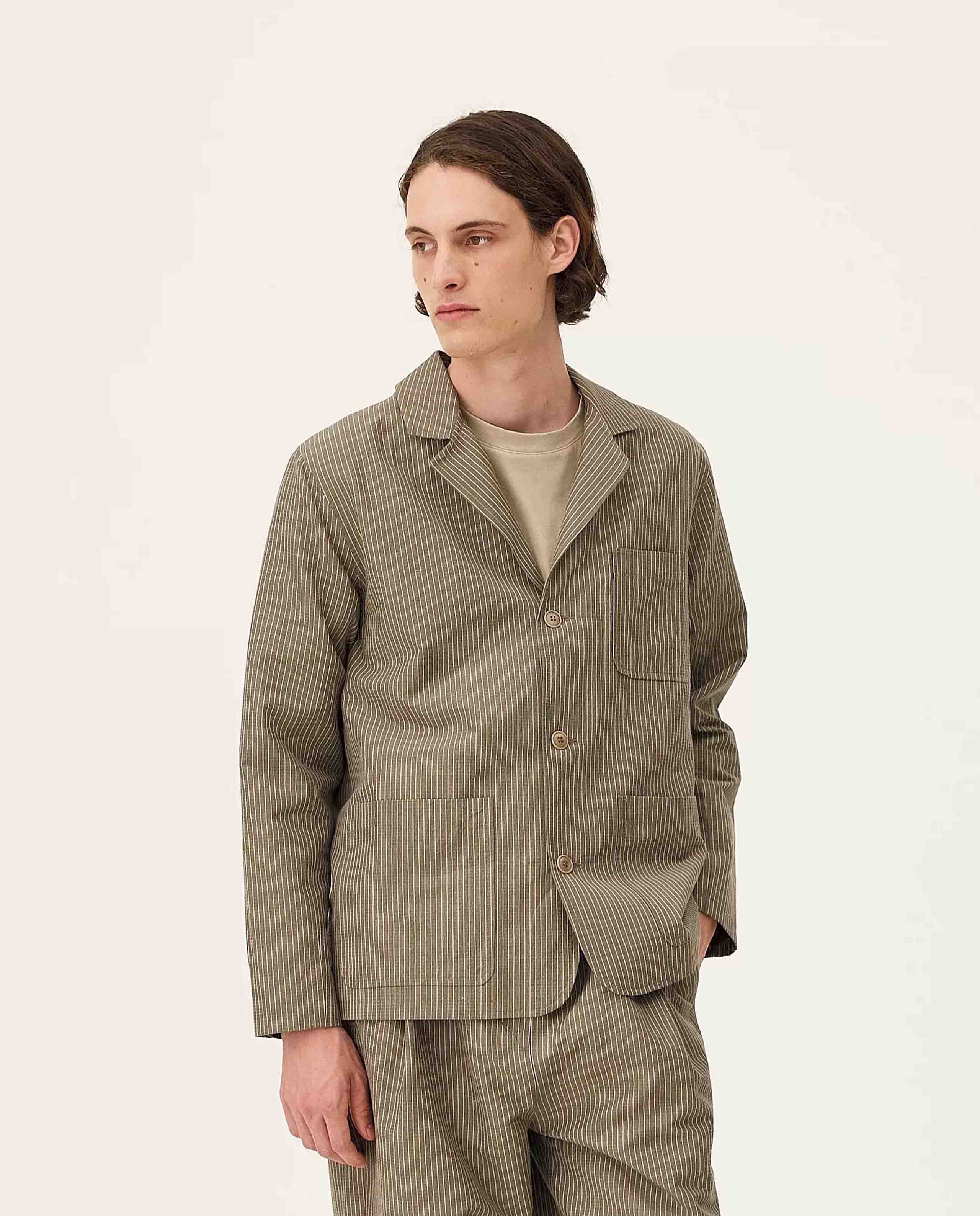 marché commun blazer rayé en coton bio et lin noyoco