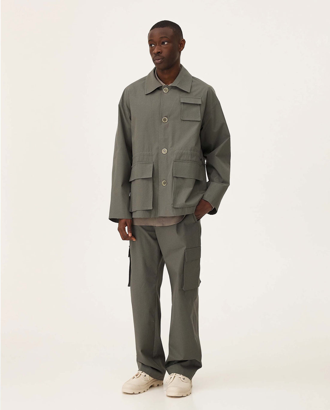marché commun veste saharienne en coton bio vert militaire noyoco