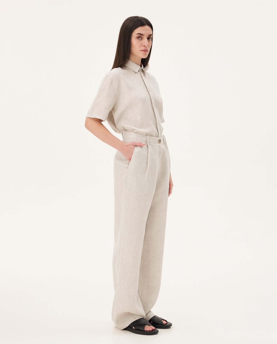 Marché Commun pantalon à pinces en lin femme noyoco