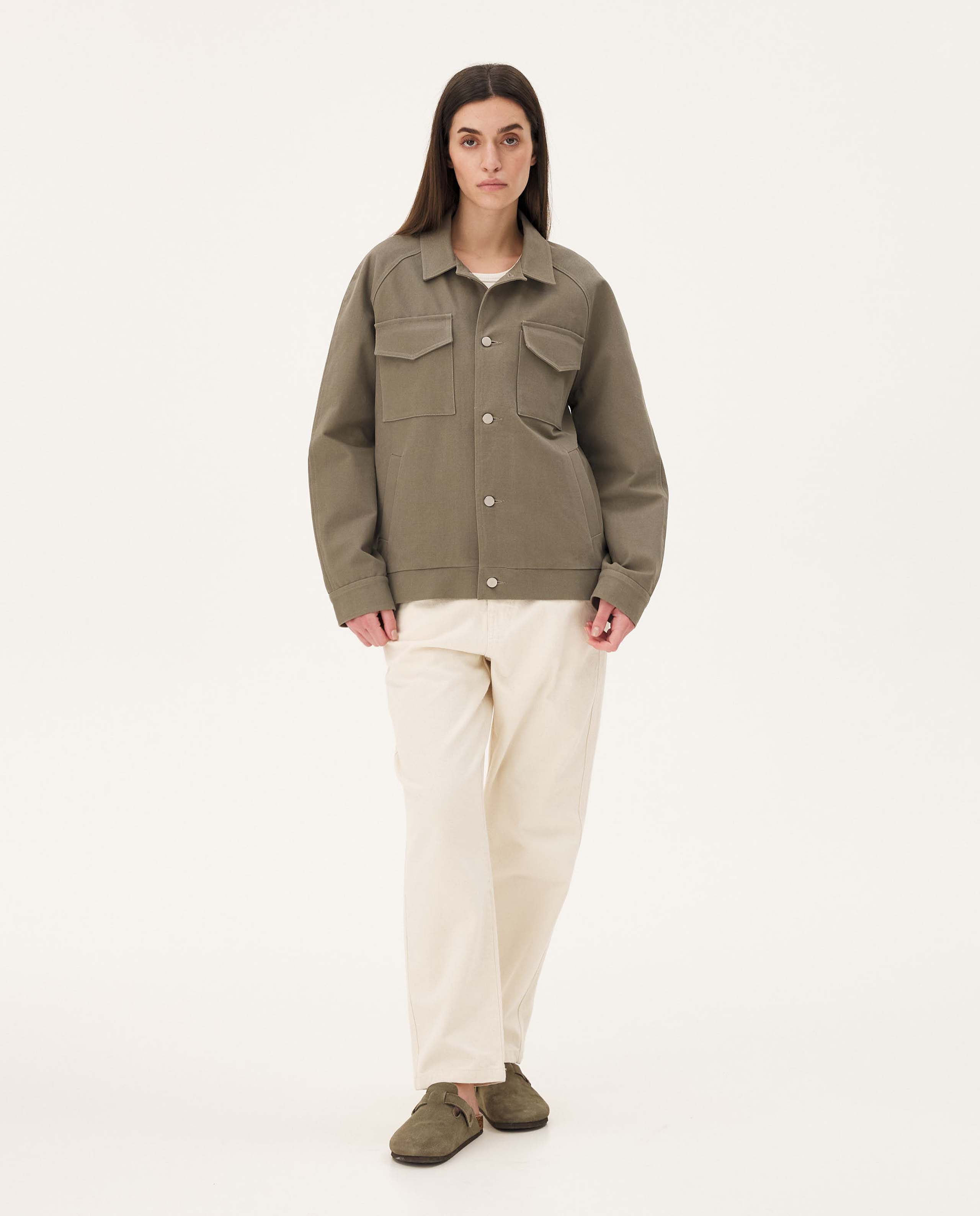 Marché Commun veste ranglan en coton bio femme kaki Noyoco