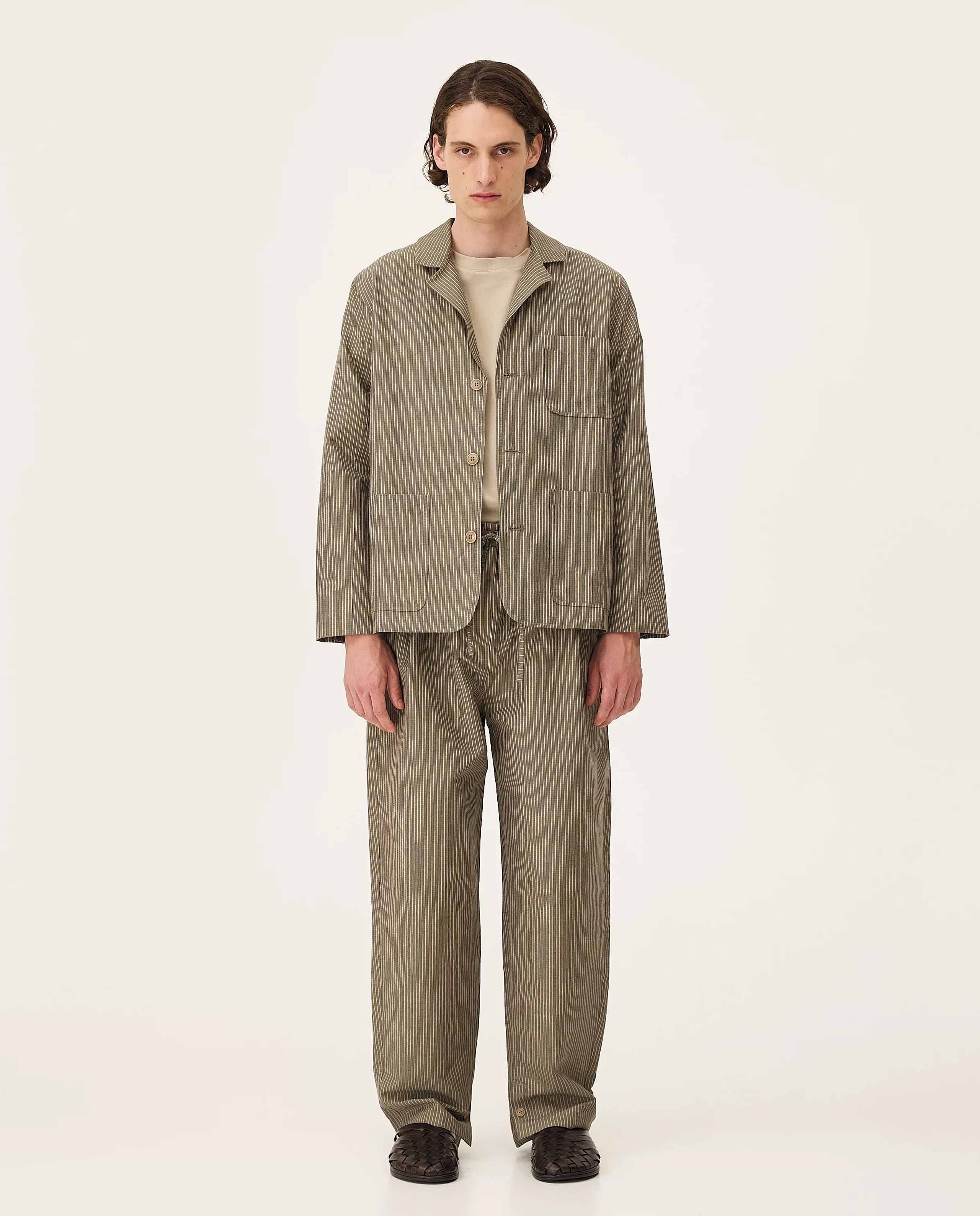 marché commun pantalon à rayures en lin et coton bio taupe noyoco