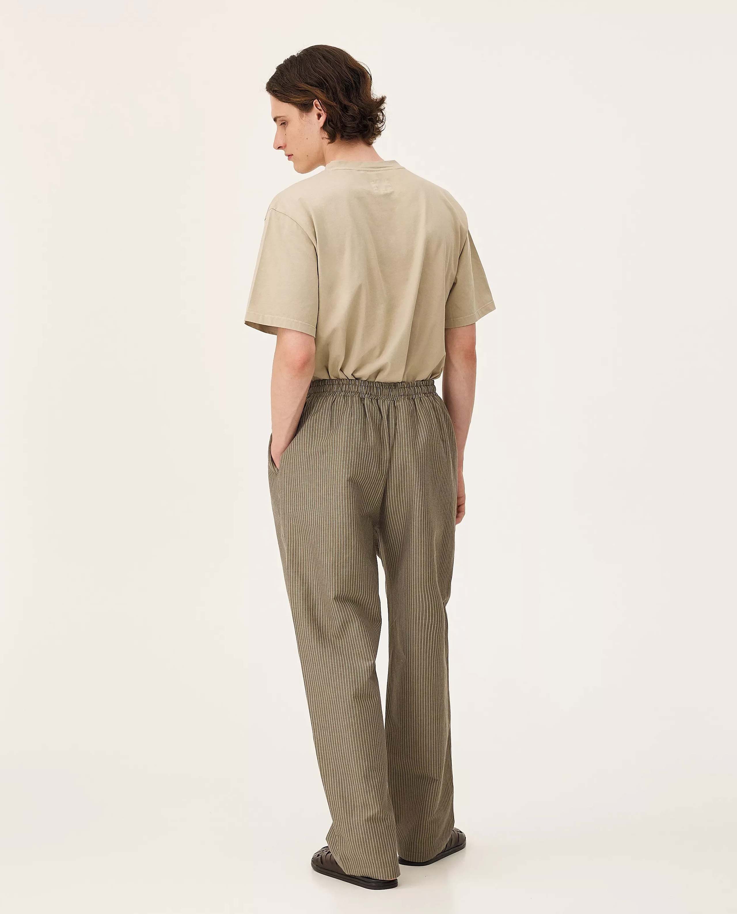 marché commun pantalon à rayures en lin et coton bio taupe noyoco