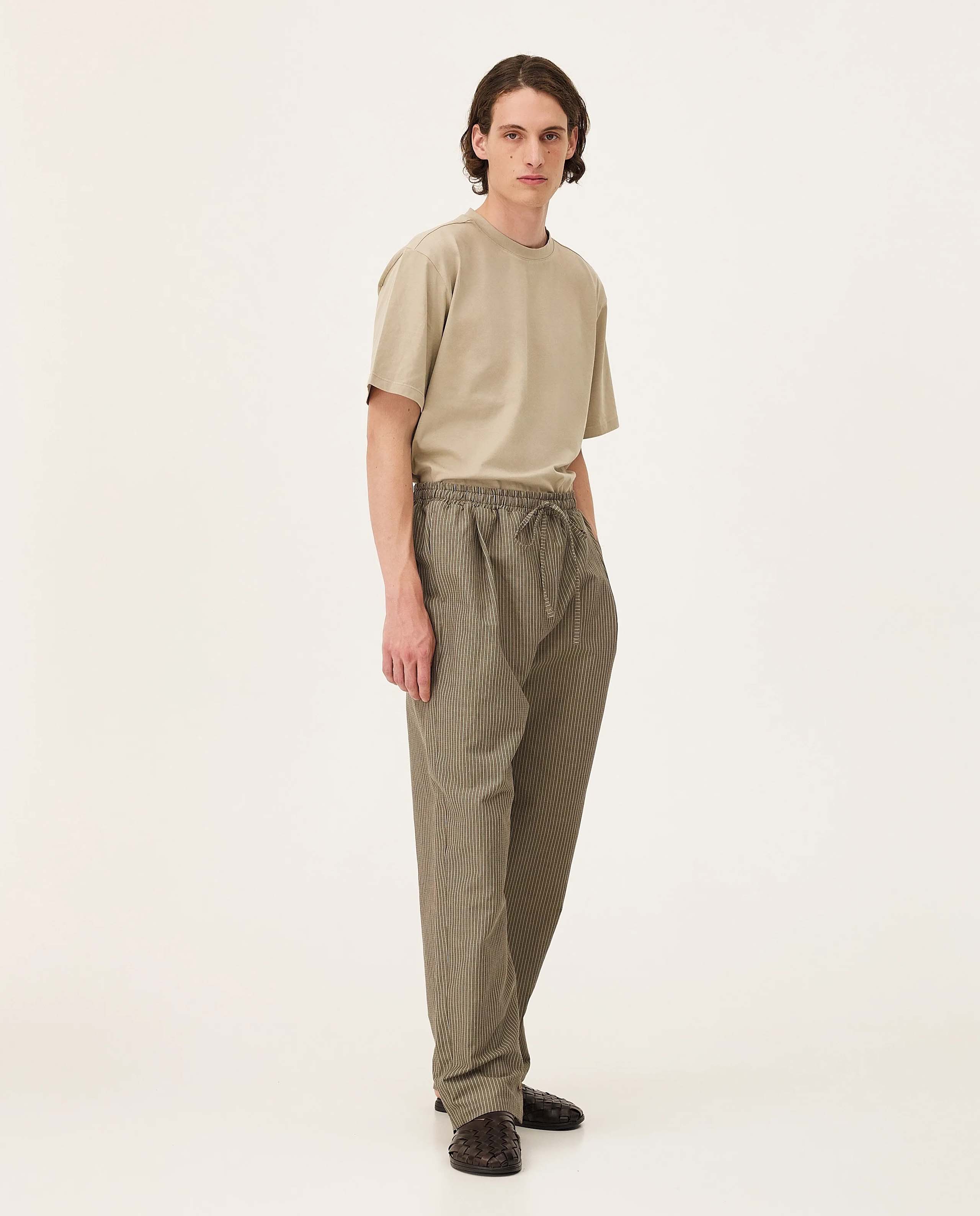 marché commun pantalon à rayures en lin et coton bio taupe noyoco