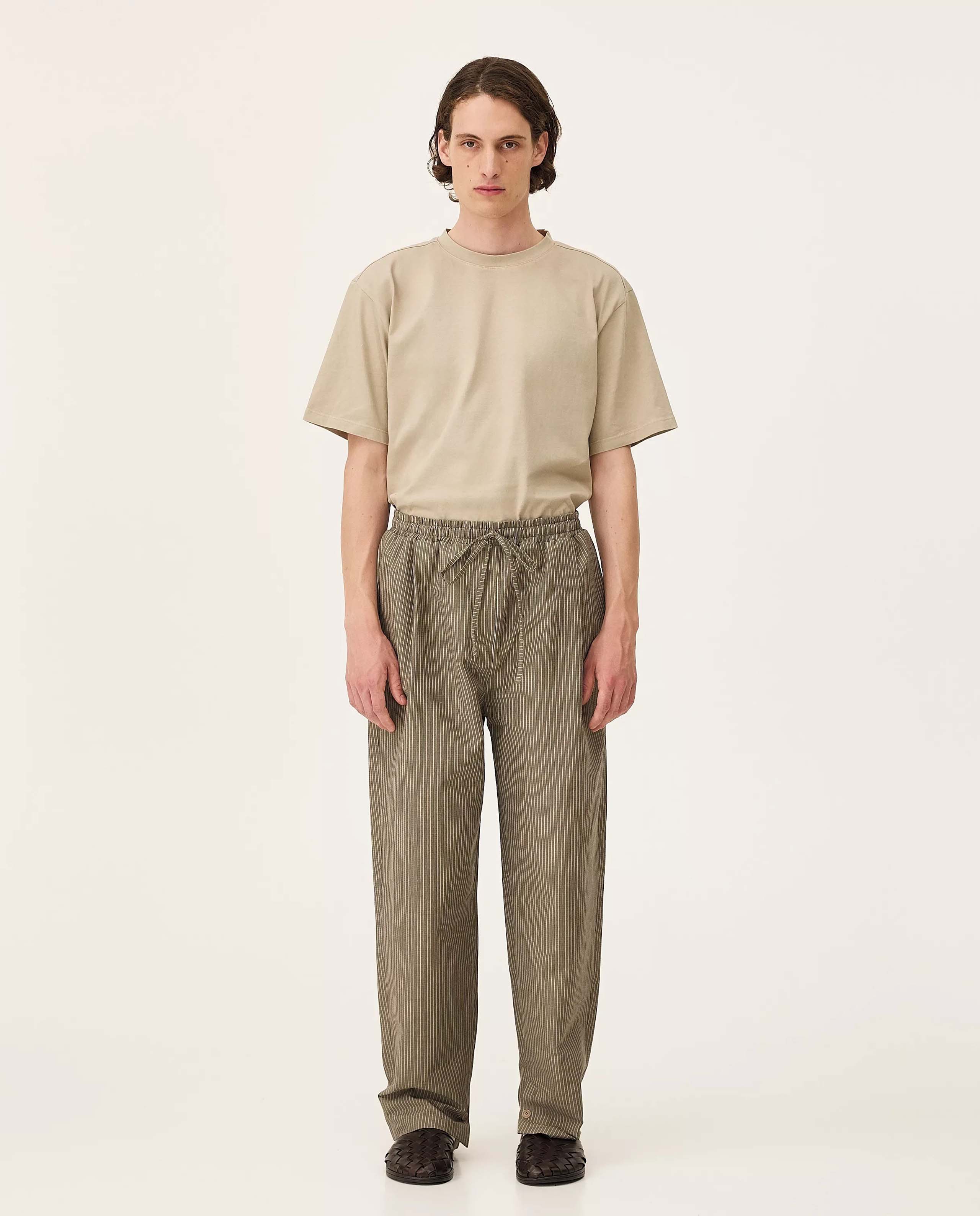 marché commun pantalon à rayures en lin et coton bio taupe noyoco