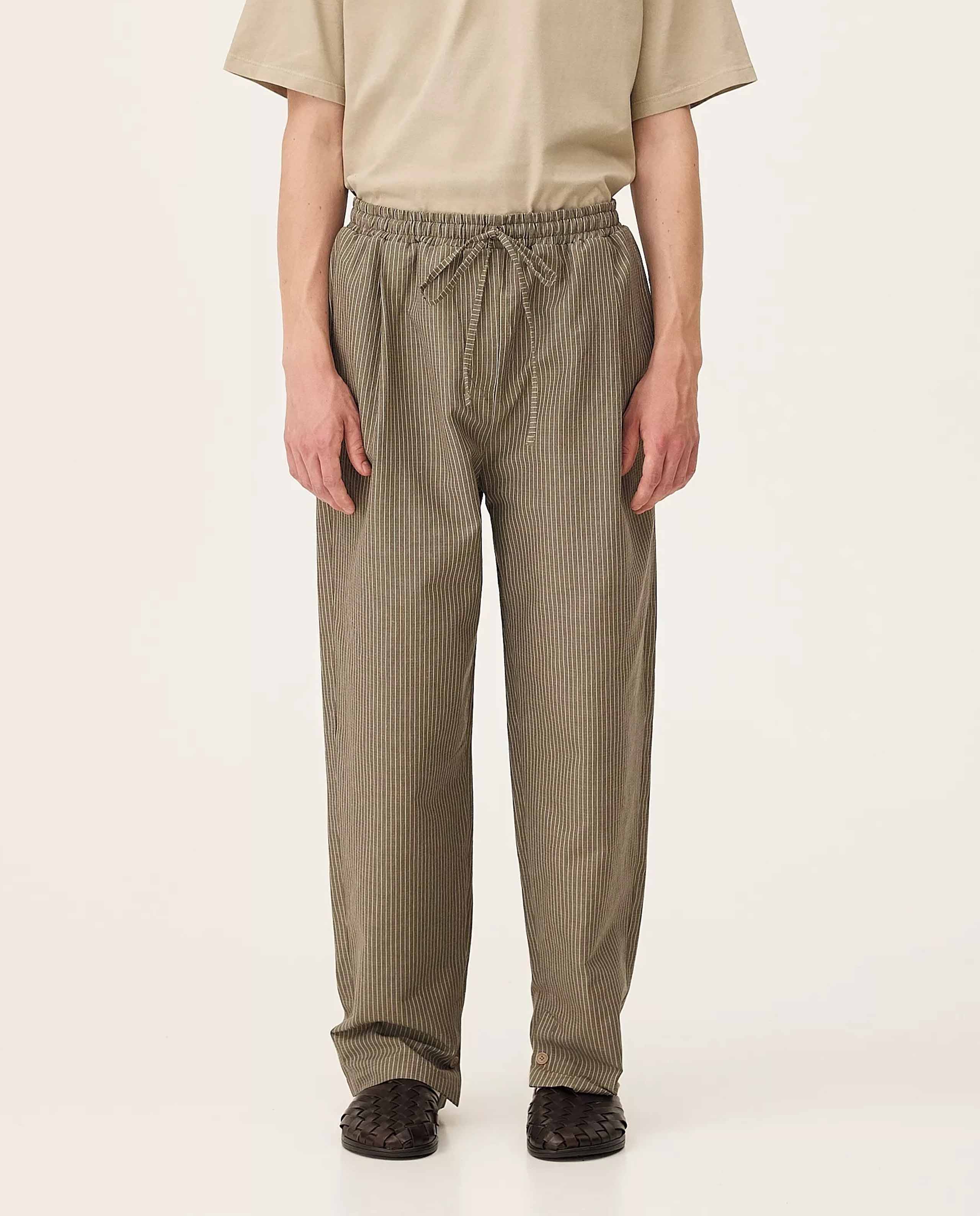 marché commun pantalon à rayures en lin et coton bio taupe noyoco