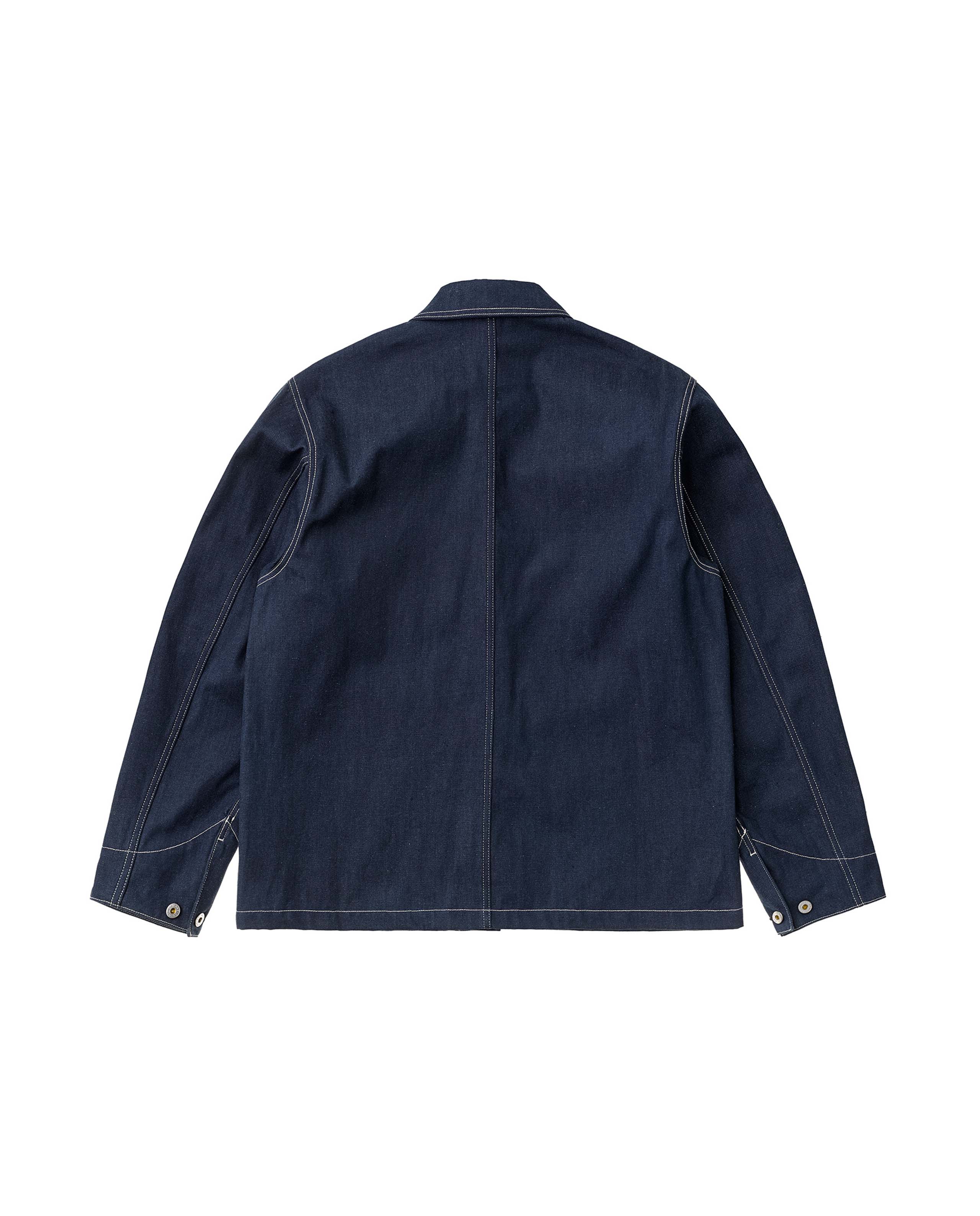 marché commun nudie jeans homme veste travail workwear howie chore à surpiqûres denim biologique et recyclé bleu