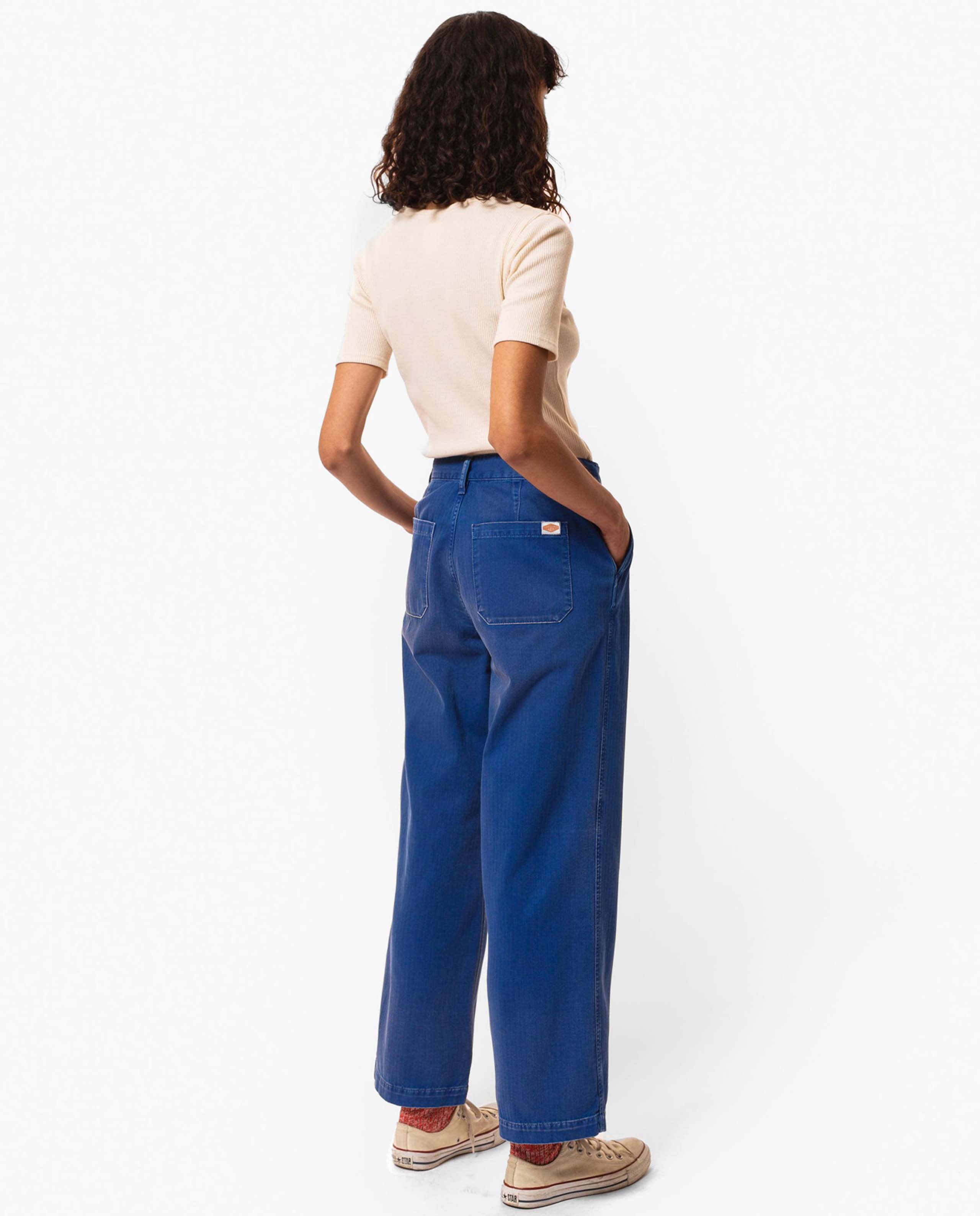 Pantalon à chevrons en coton bio bleu vif nudie jeans