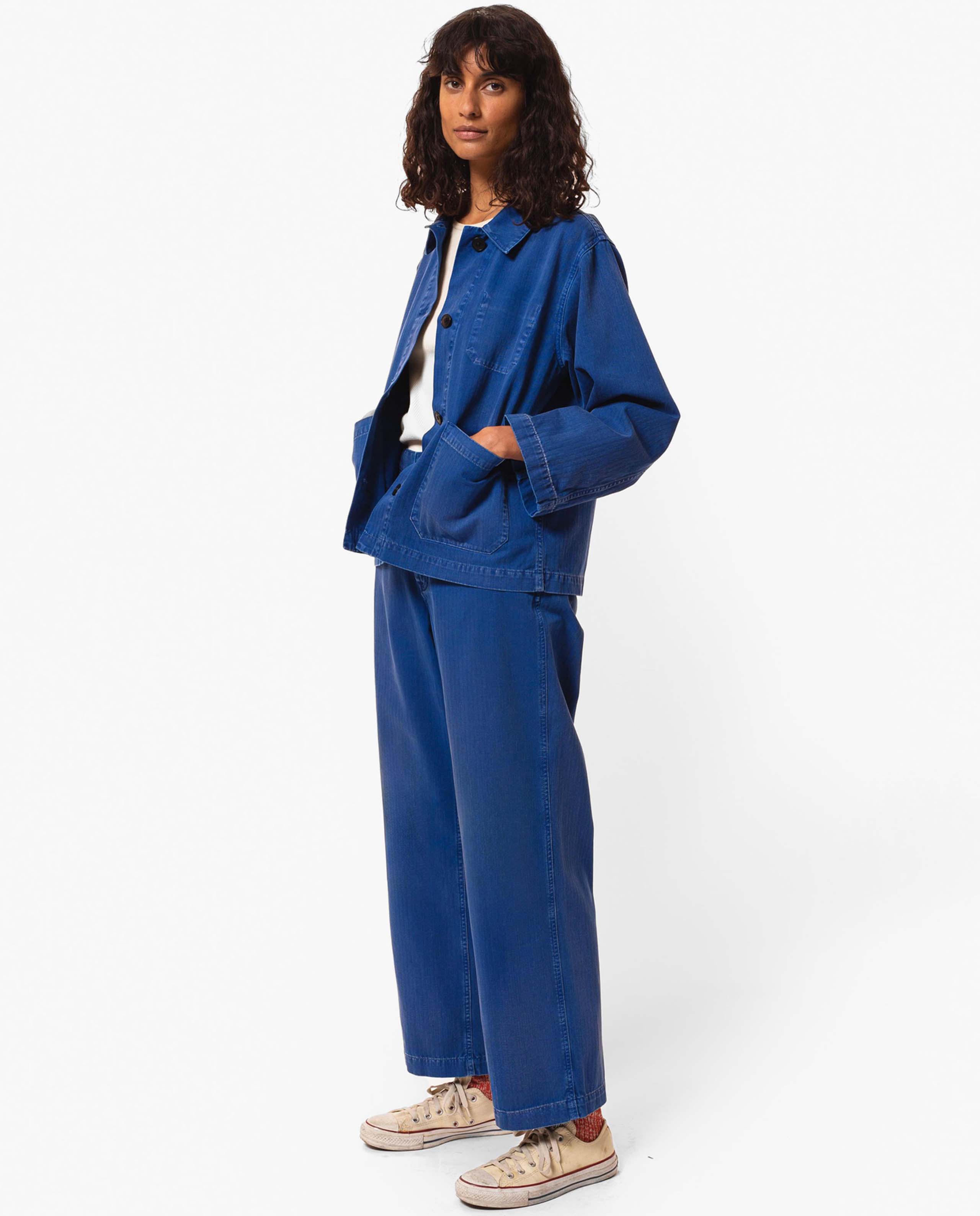 Pantalon à chevrons en coton bio bleu vif nudie jeans