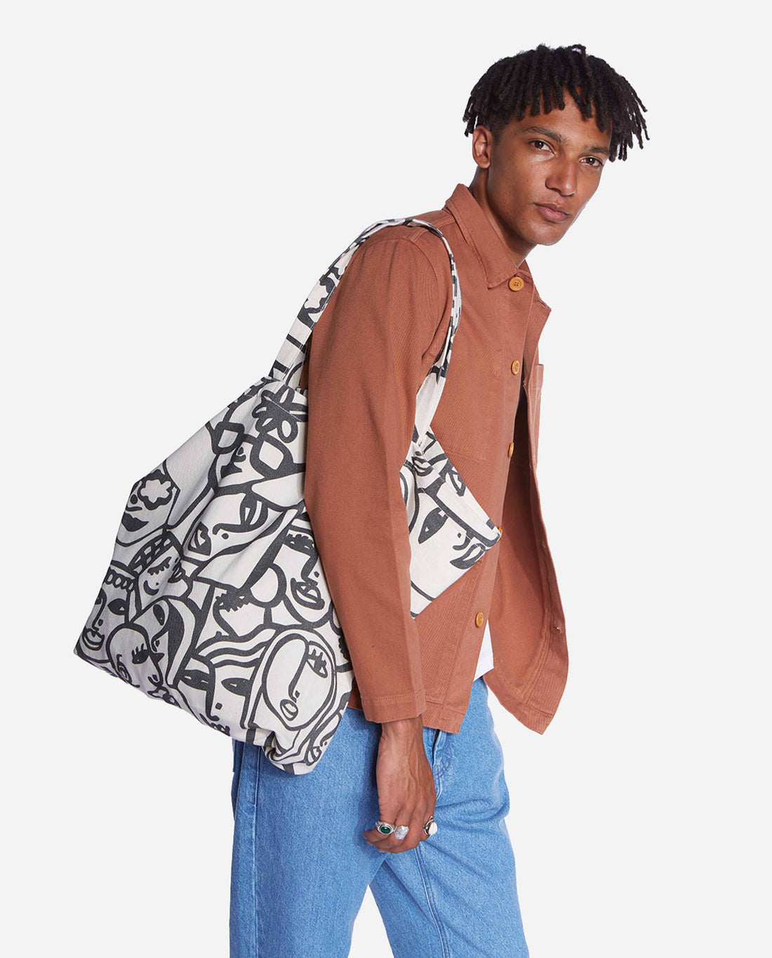 Marché Commun Tote Bag Cabas Imprimé Ecru Noir Olow