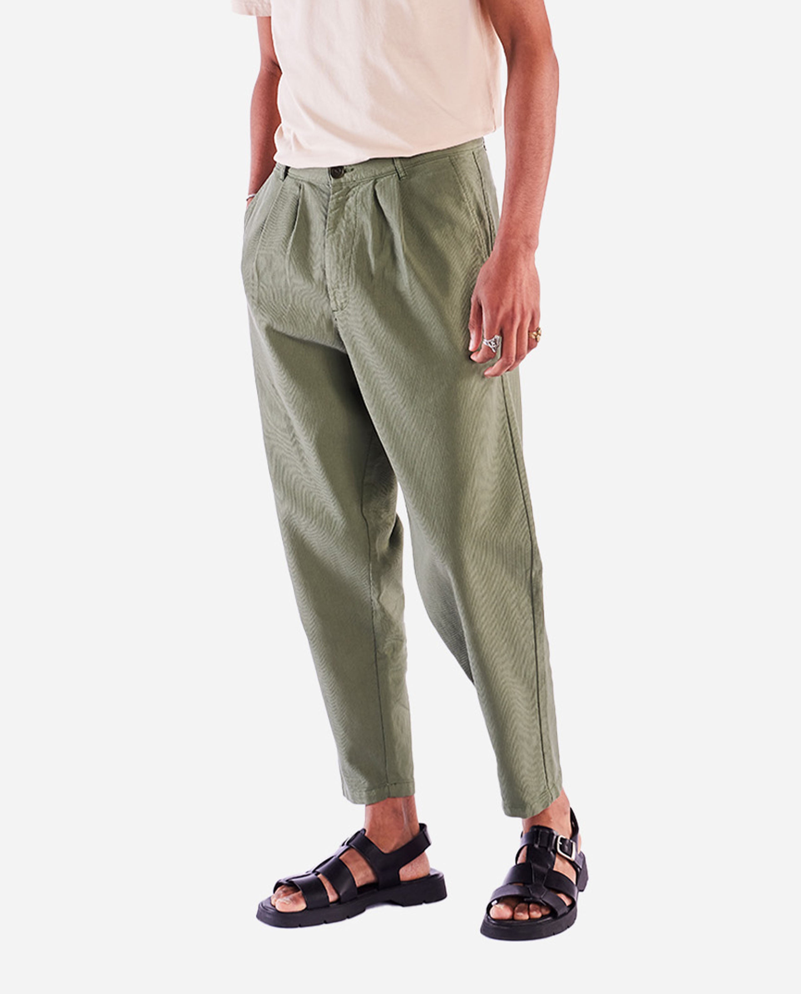 marché commun pantalon a pinces en coton bio kaki olow
