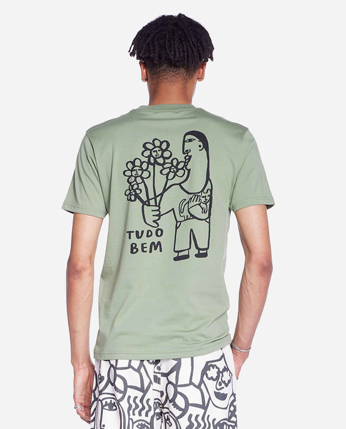 Marché Commun Tshirt imprimé en coton bio vert sauge Olow