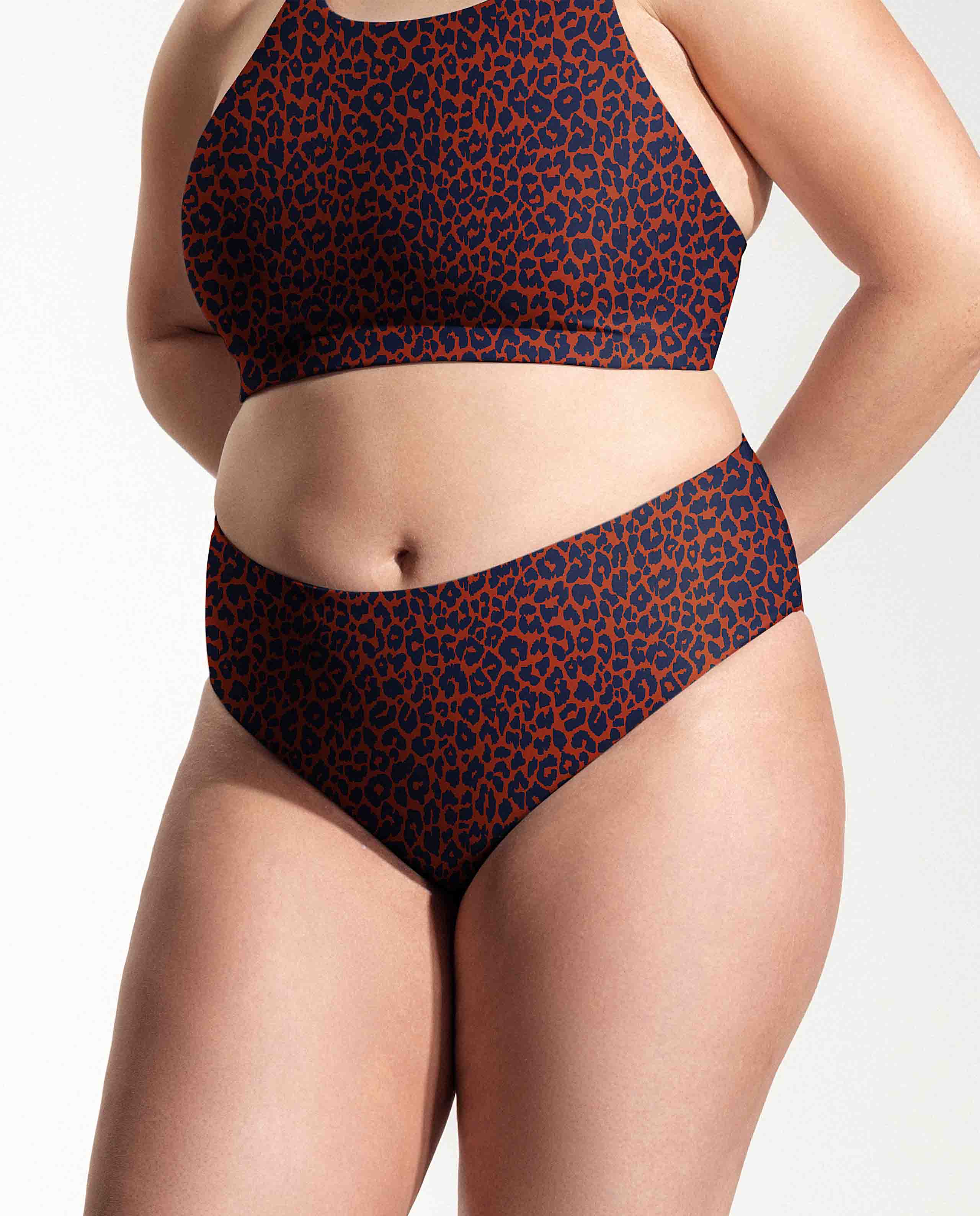 marché commun oy surf bas de maillot taille haute recyclé imprimé léopard bleu rouge